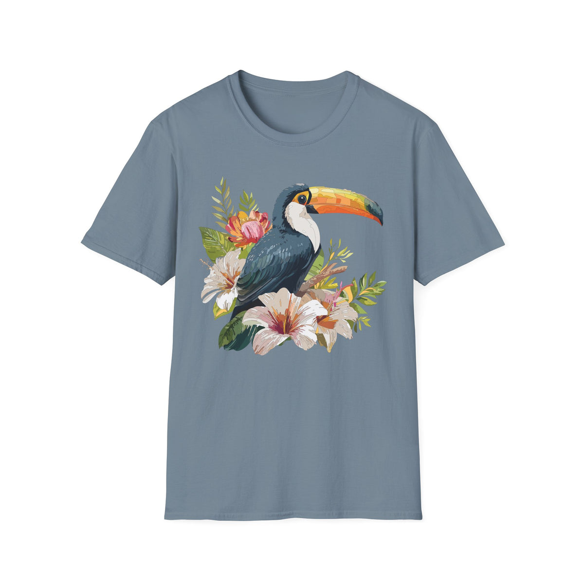 Toucan Floral Illustration T-Shirt | Tropical Bird Art Tee