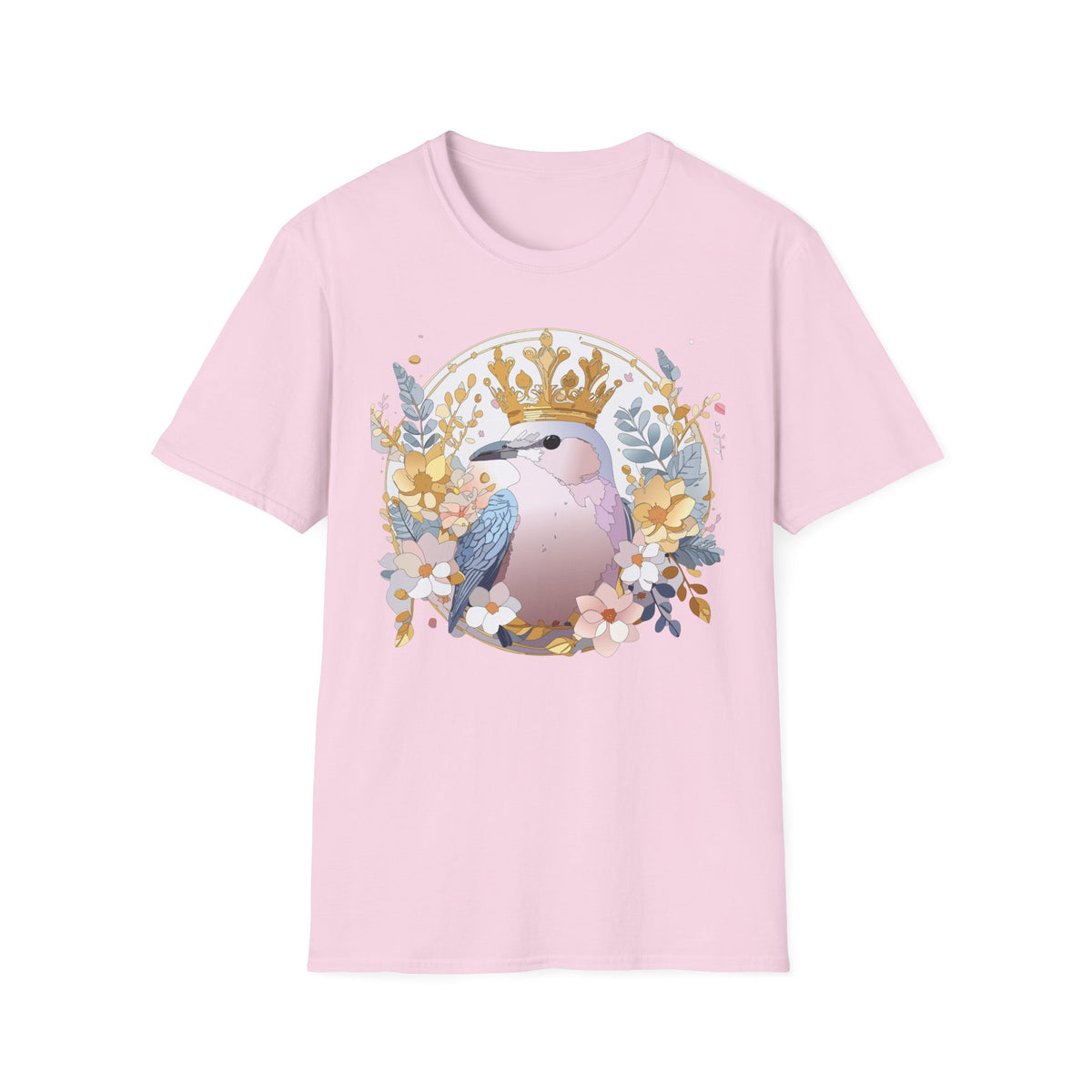 Crowned Pink Kookaburra T-Shirt | Floral Bird Illustration