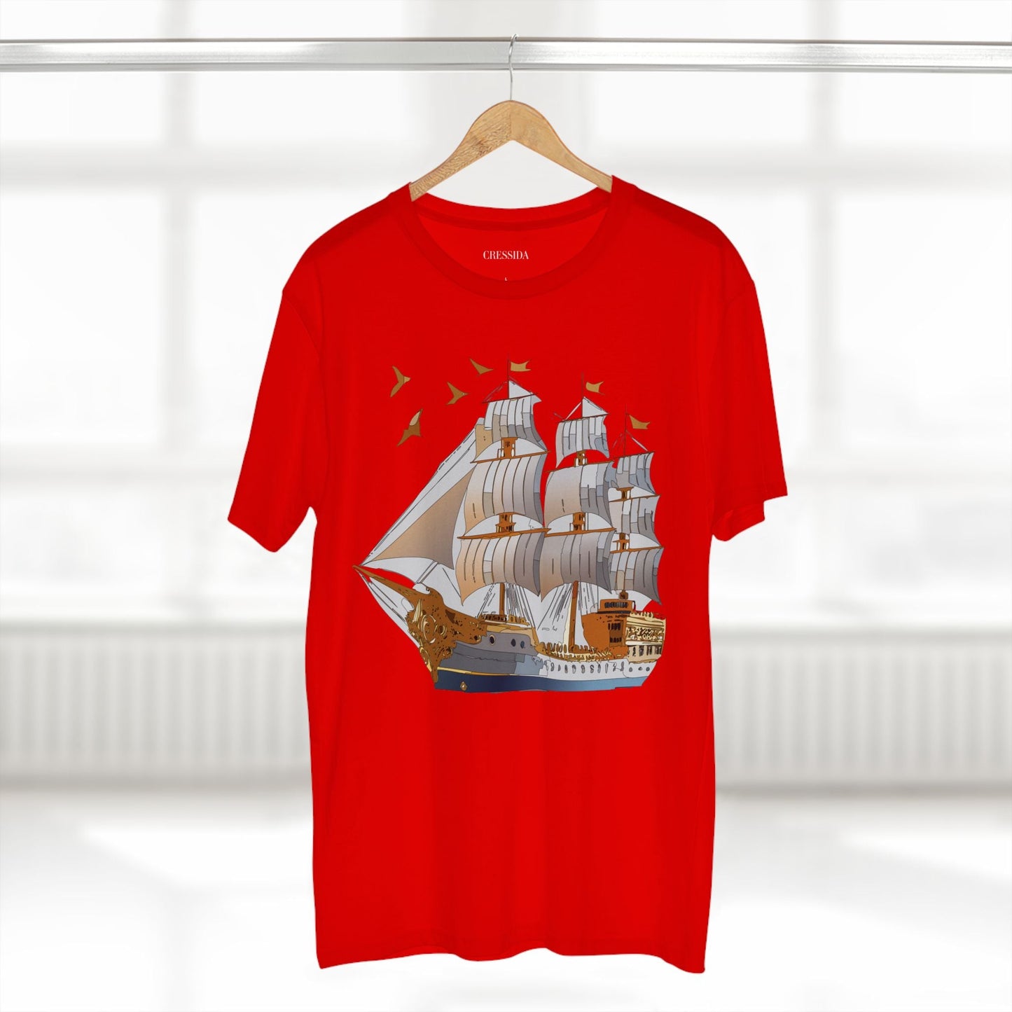Ship Graphic Unisex 100 Cotton T-Shirt with Gold Frigate Art Design 4