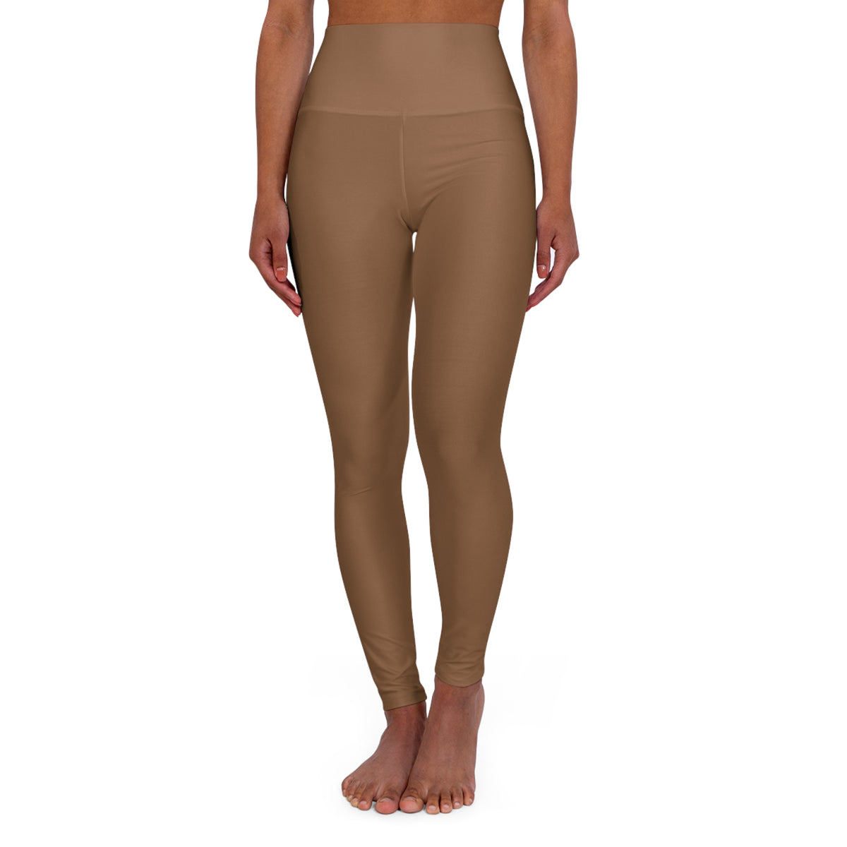 High-Waisted Toffee Brown Yoga Leggings Smooth Camel Women's Seamless Poly-Span Performance Leggings