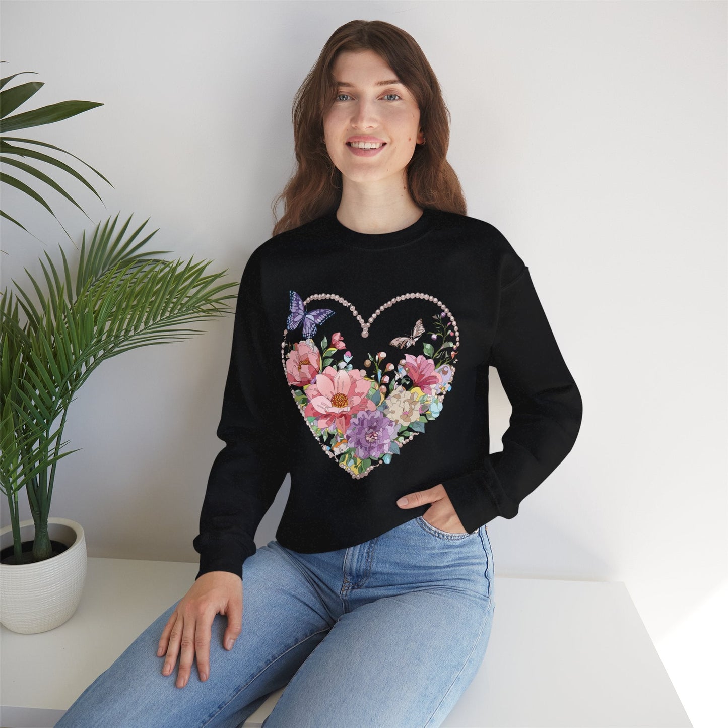 Floral Heart Sweatshirt Unisex Floral Love Crewneck Heavy Blend Gift For Valentine Day Cold Weather