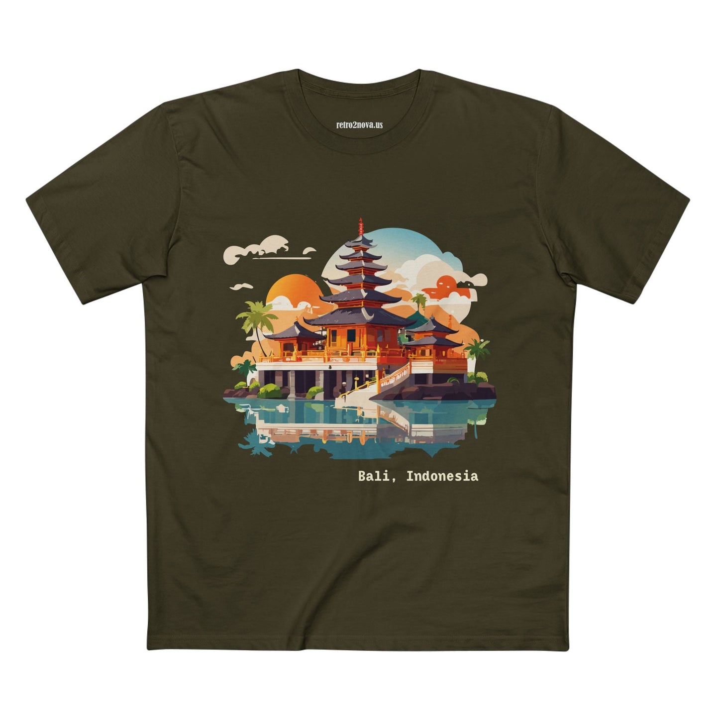 Unisex Bali Travel Shirt With Original Art Design Premium Cotton Tee From Retro2Nova Collection
