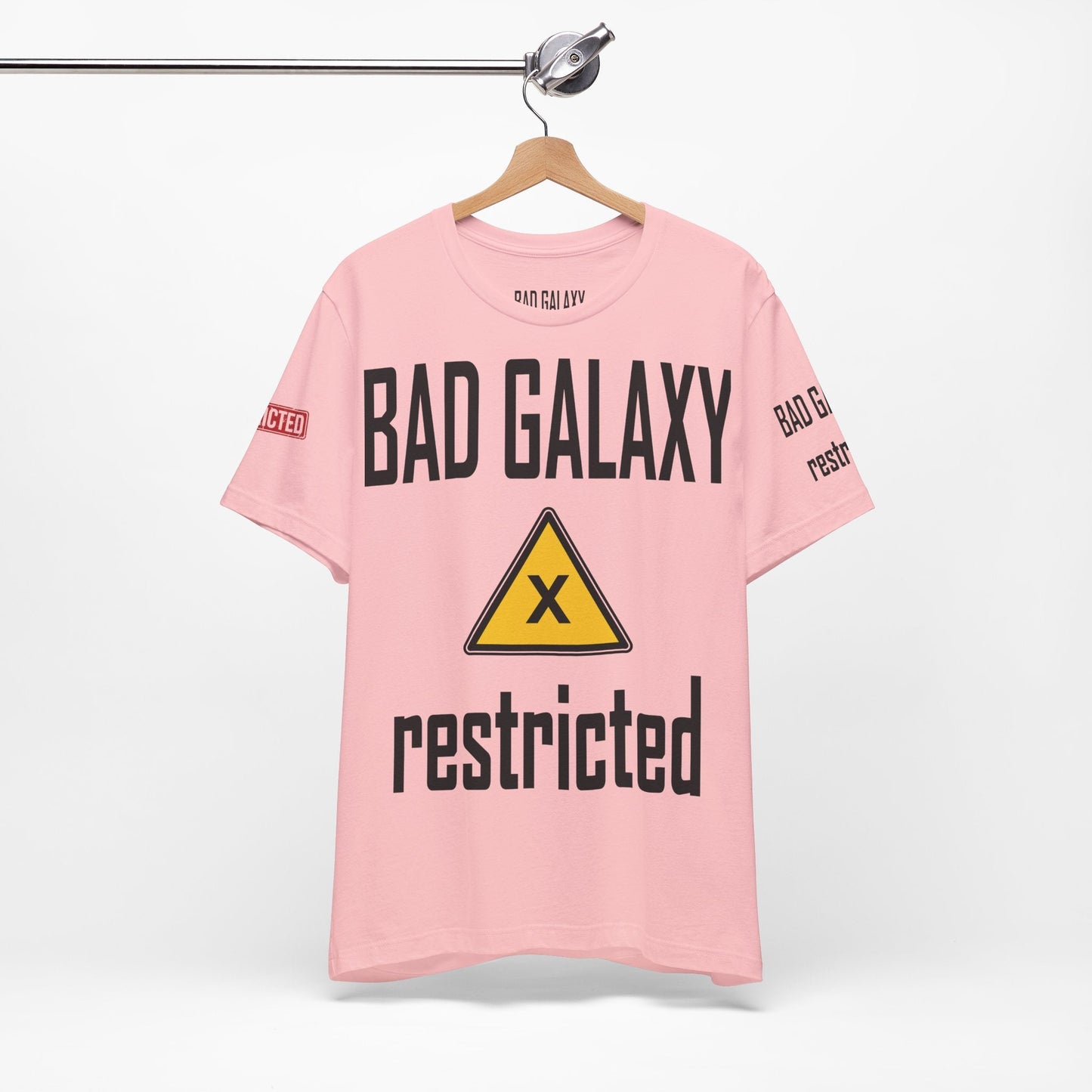 Tee Shirt With Red Stamp From Bad Galaxy Eco Friendly 100 Percent Cotton Printed In USA