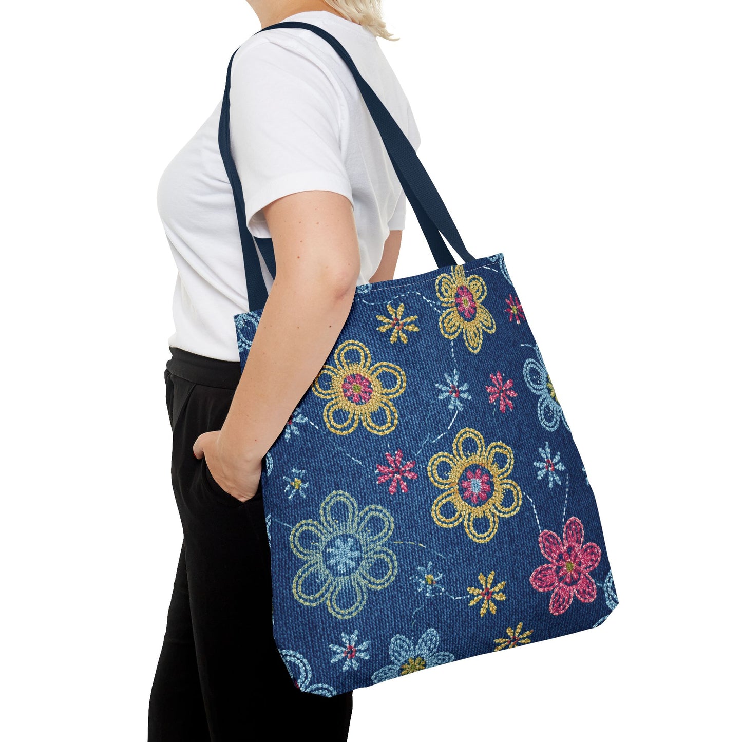 Denim Fabric Imitation Print Unisex Canvas Bag Poly Spun 3 Sizes Tote Bag 156