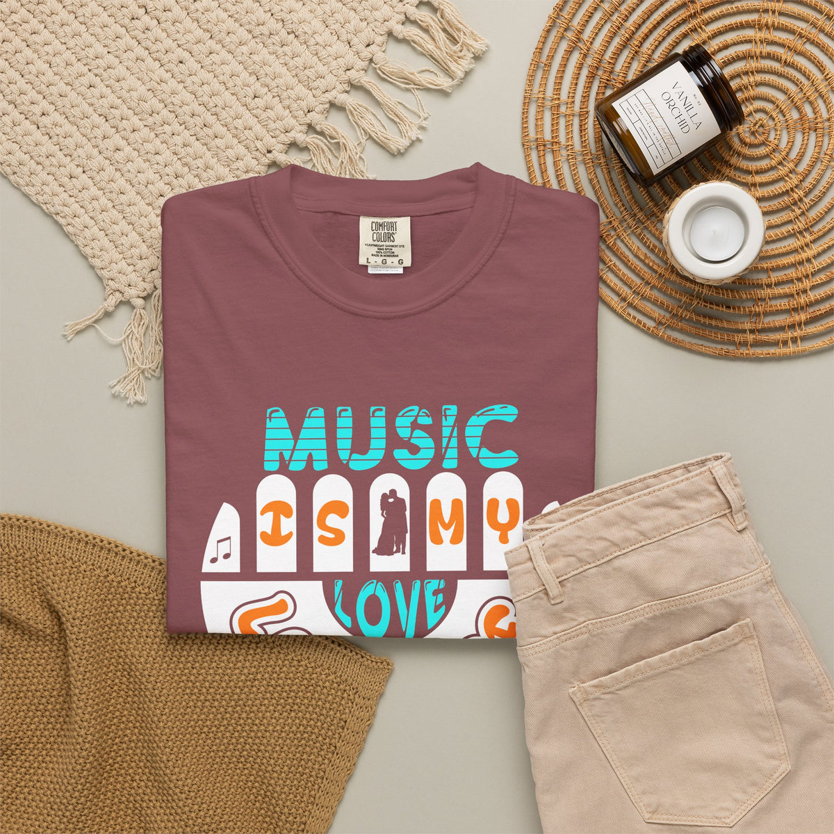 Music Is My Love Language T-shirt Retro Hand Graphic Unisex Cotton Tee 067