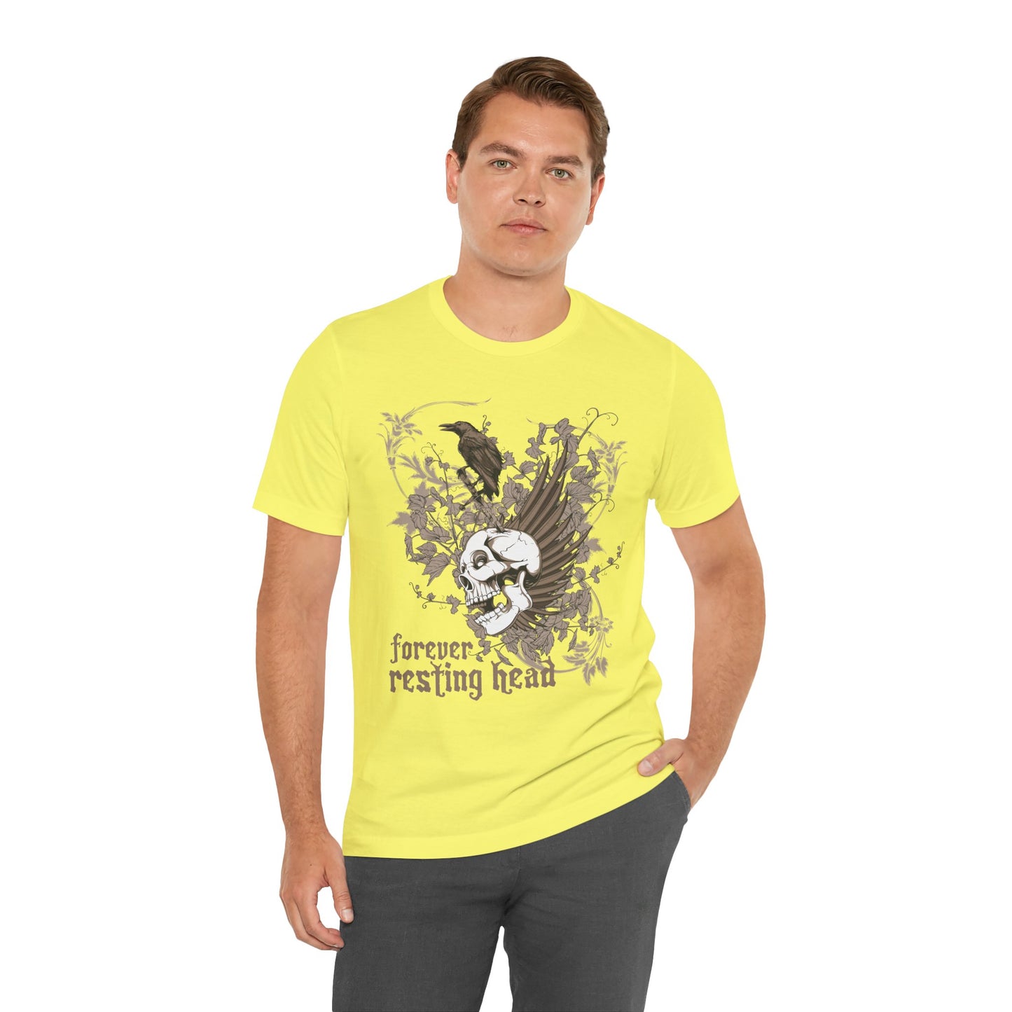 Forever Resting Head Tee, Edgy Graphic Shirt, Music T-Shirt, Gothic Tees, Skull Shirt, Art Design Tee, Skull Graphic Top