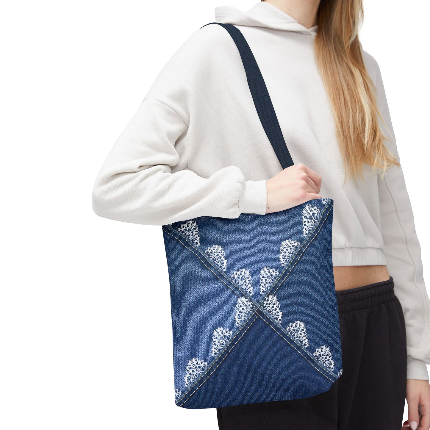 Denim Fabric Imitation Print Unisex Canvas Bag Poly Spun 3 Sizes Tote Bag 110