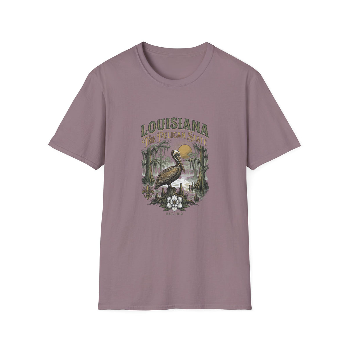 Louisiana Pelican State T-Shirt — Vintage Bayou Wildlife Travel Tourist Graphic Design Unisex 100 Cotton Gildan T-Shirt