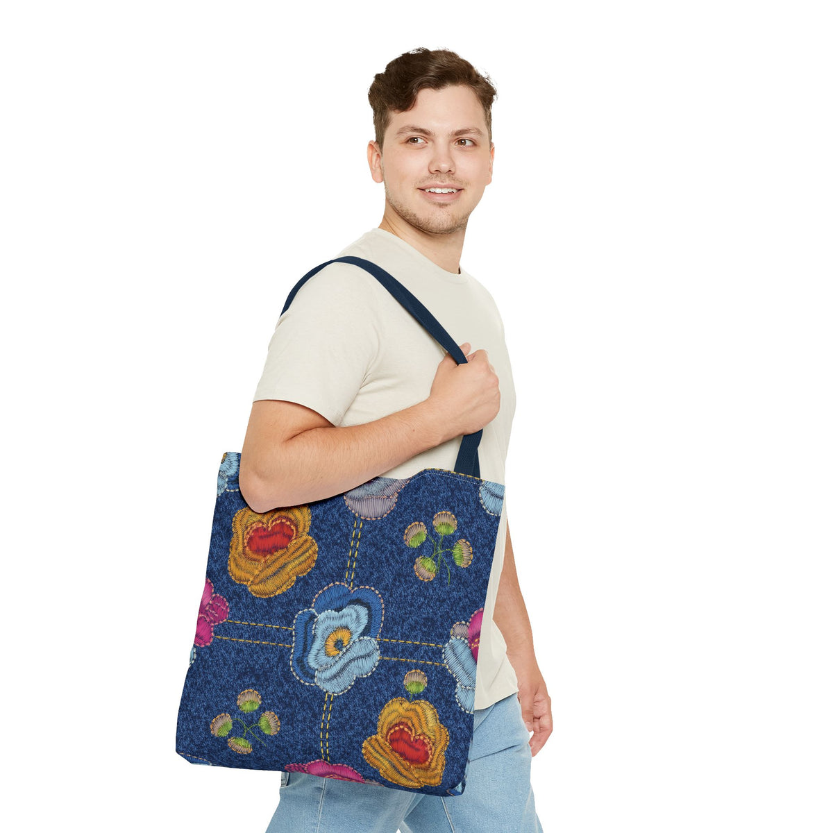 Denim Fabric Imitation Print Unisex Canvas Bag Poly Spun 3 Sizes Tote Bag 163