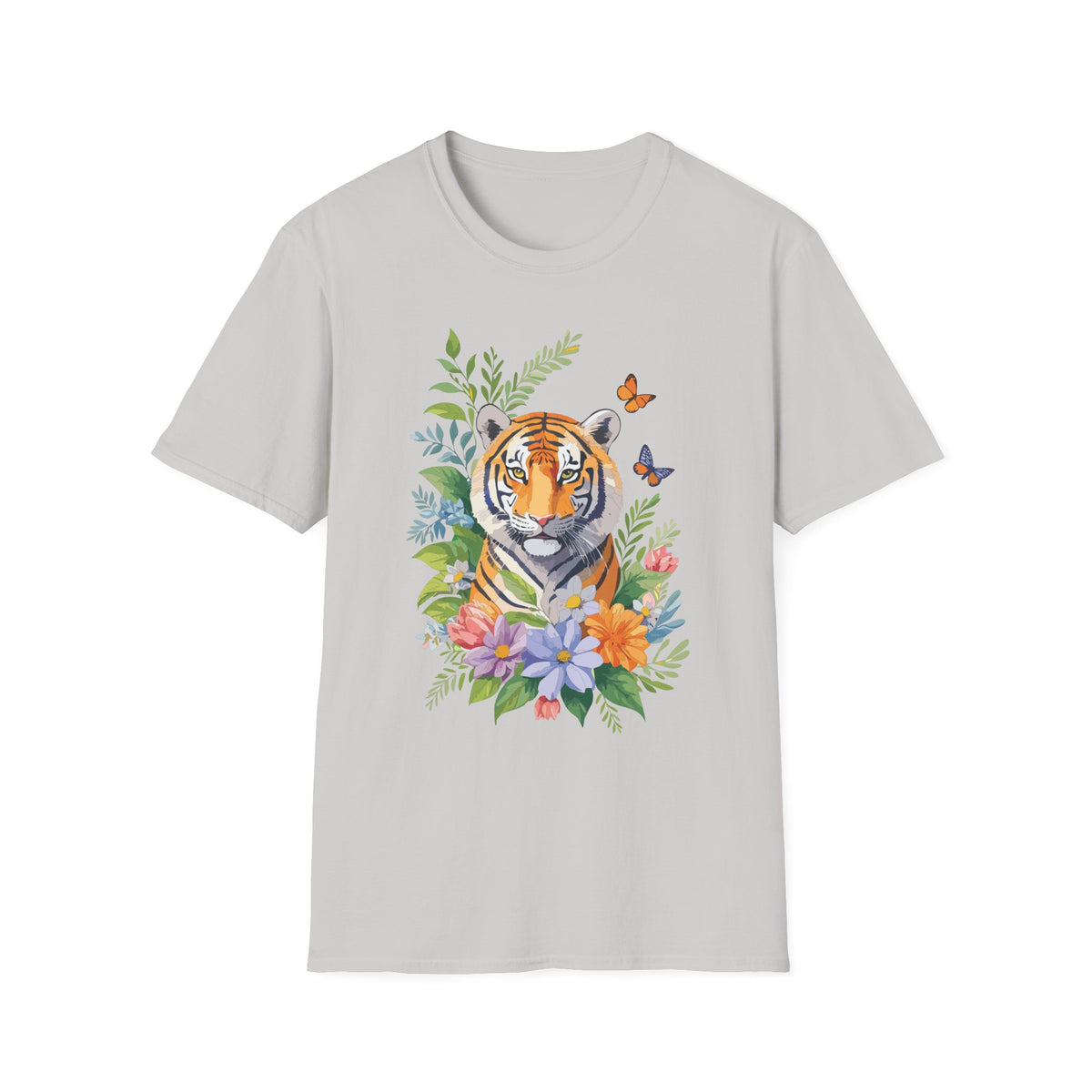 Watercolor Tiger with Butterflies T-Shirt | Floral Jungle Tee