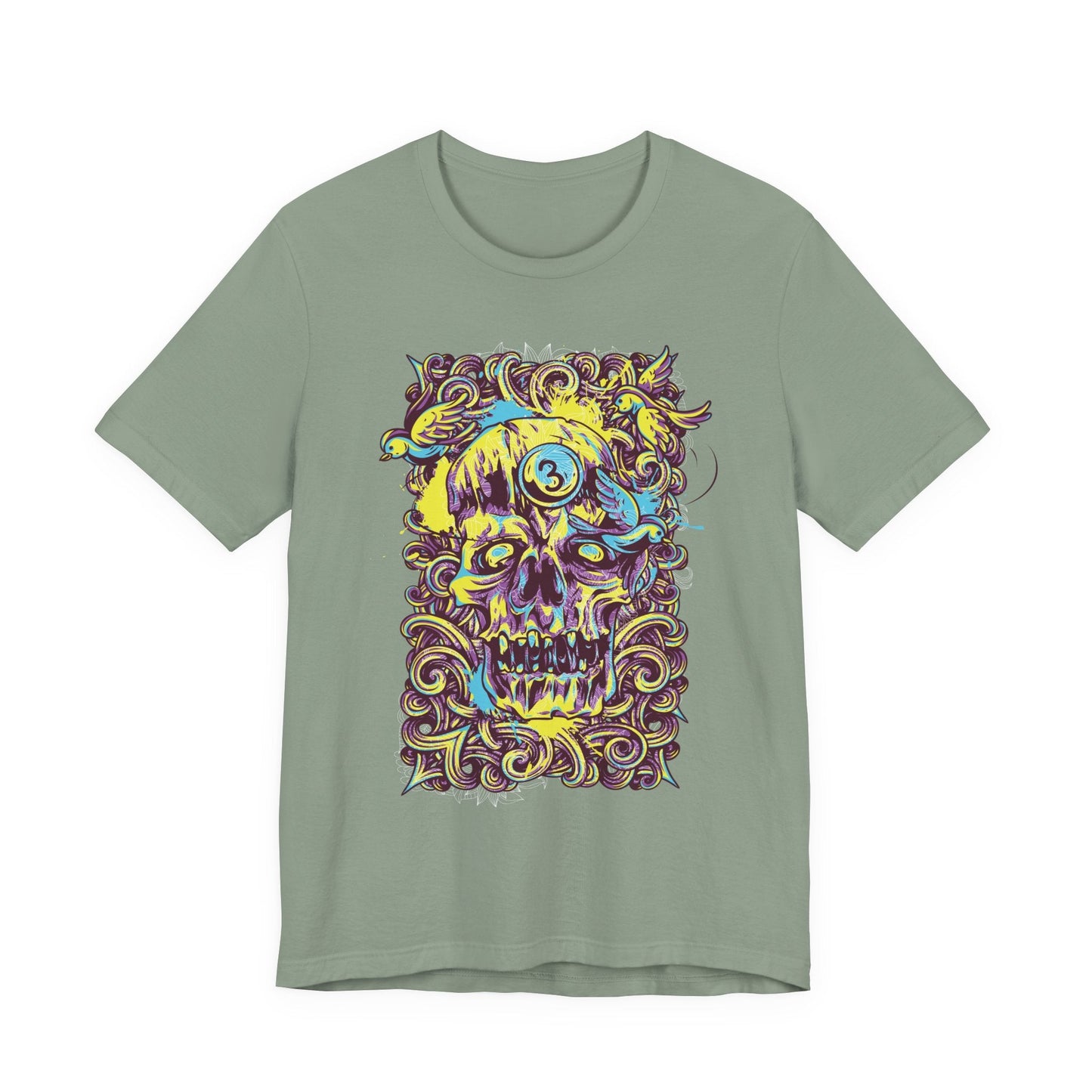 Colorful Skull Illustration Graphic Unisex Cotton T-Shirt r41