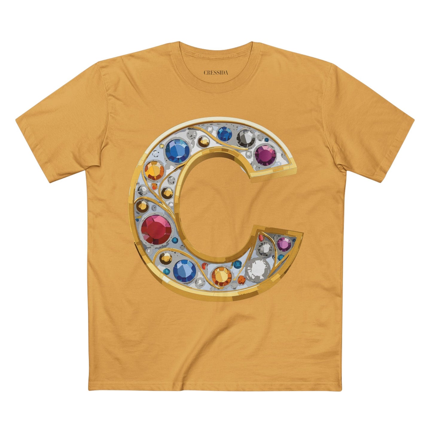Letter C Graphic Design Tee Unisex 100 Cotton With Antique Gold Letters Artwork T-Shirt