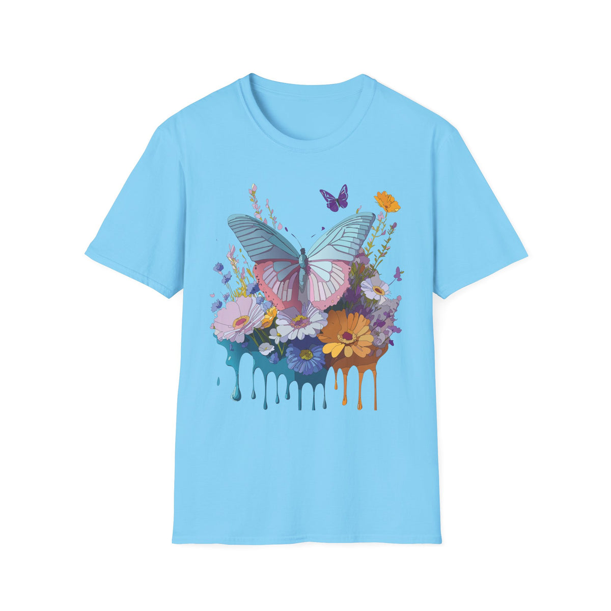 Butterfly Floral T-Shirt – Colorful Nature Garden Graphic Design Unisex 100 Cotton Gildan T-Shirt