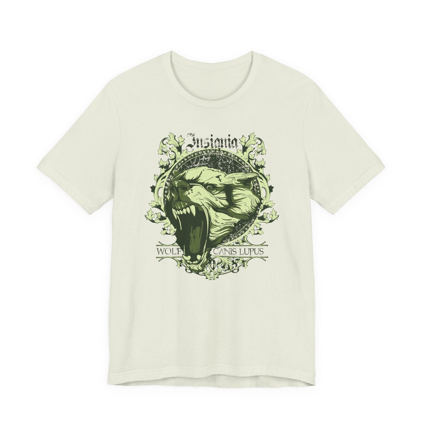 Howling Wolf Skull Tee Gothic Vintage Crest, Green Graphic Shirt Art-54