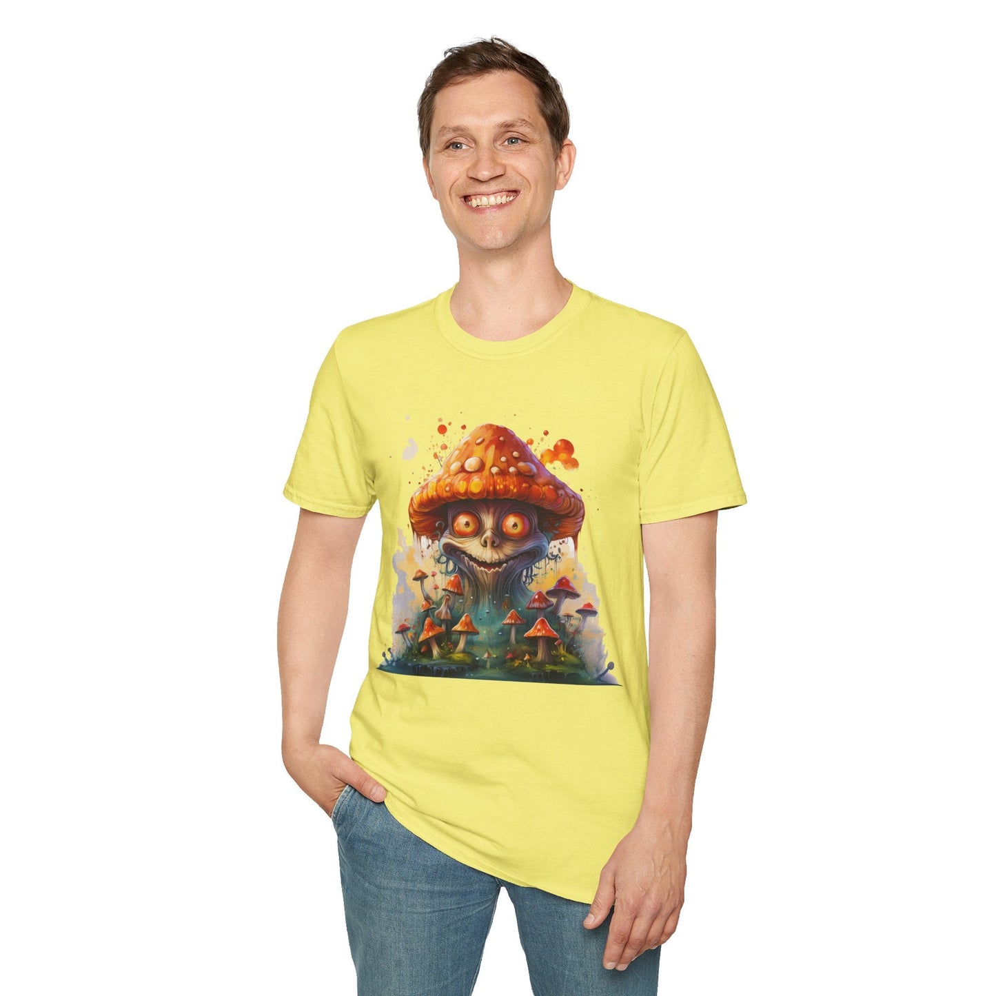 Funny Mashroom Tee Shirt Unisex Softstyle Cotton Art Design with Fungus Graphic Artwork Theme