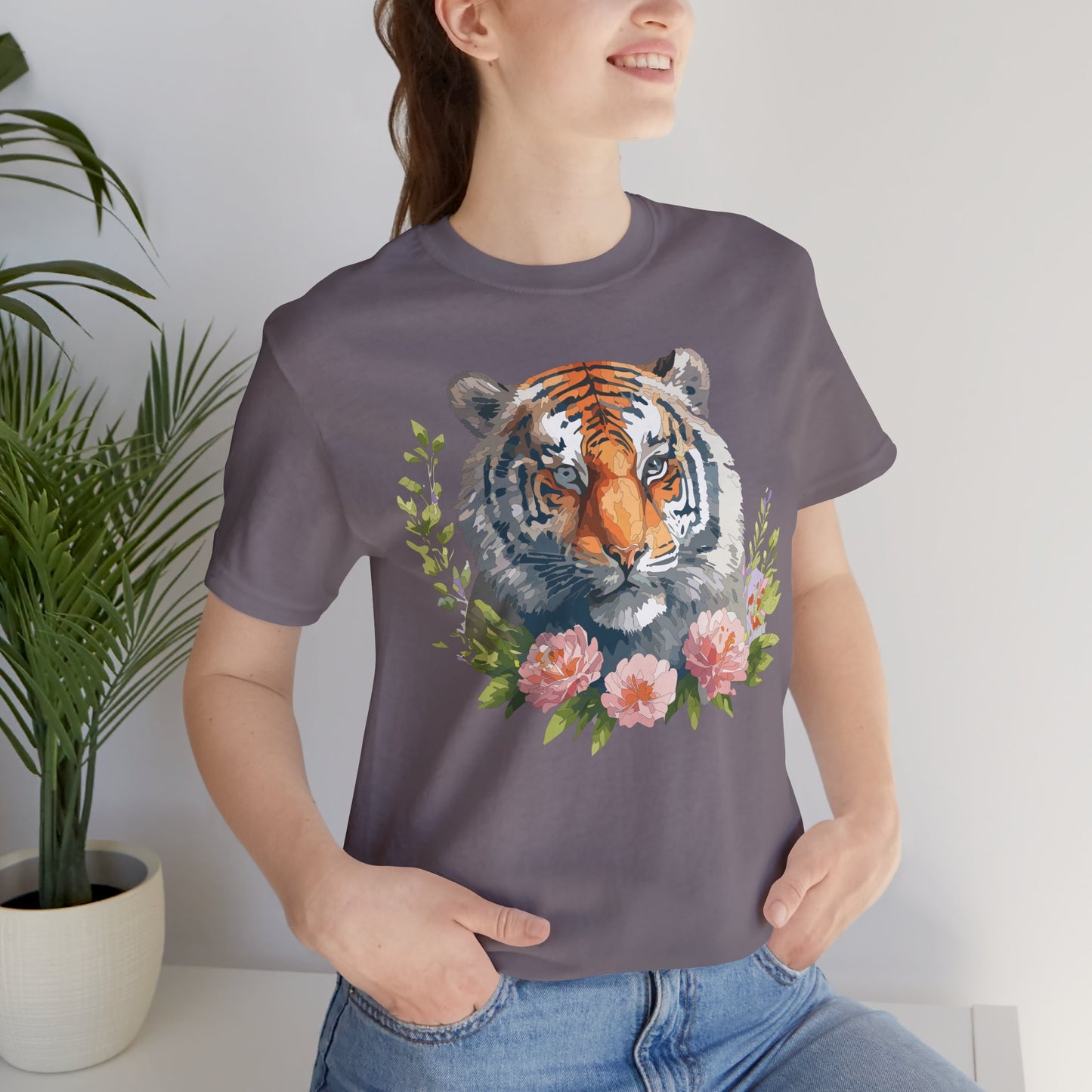 Floral Tiger Shirt, Animal Shirt, Tiger Tee, Unisex Tee, Floral T-shirt, T-Shirt with Animal