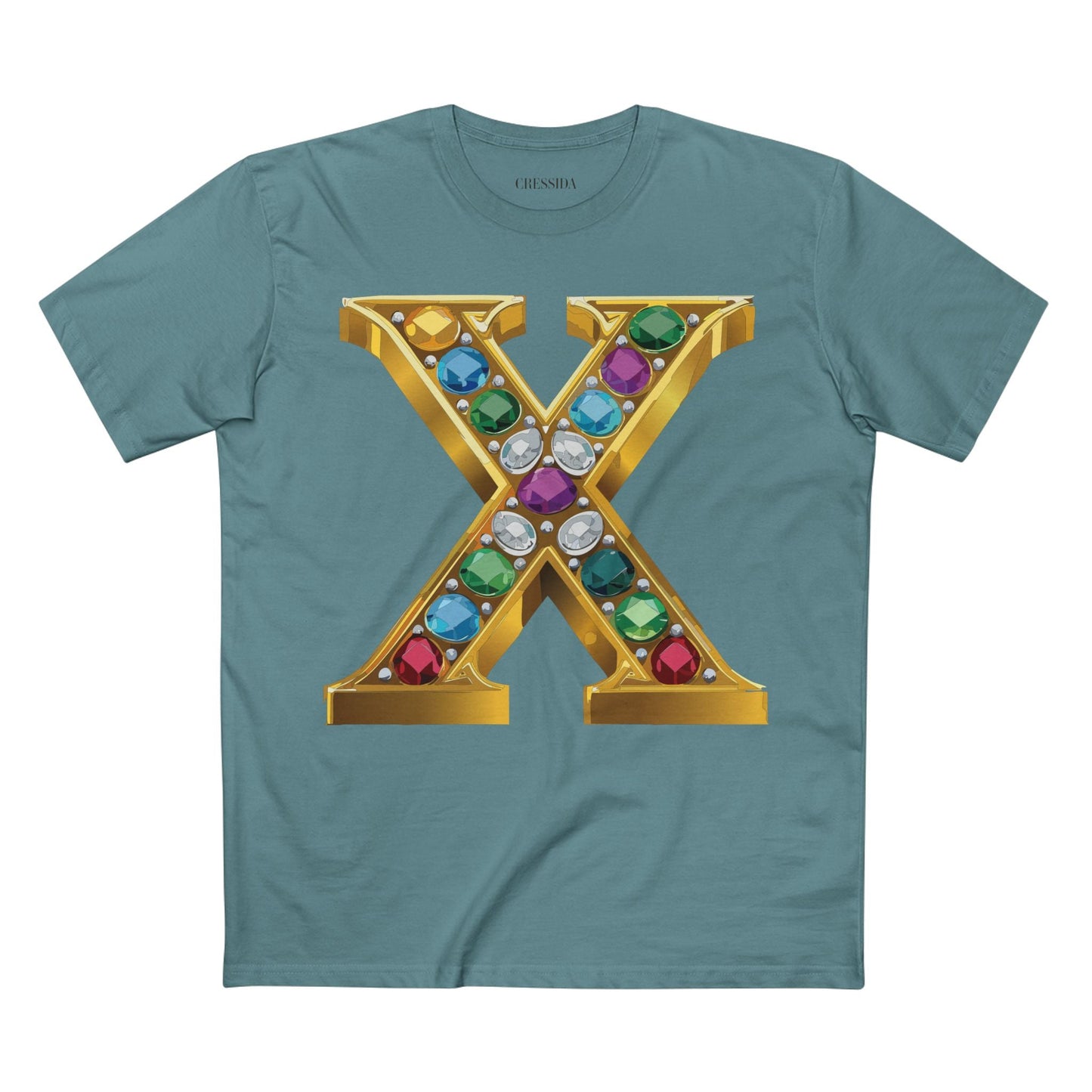 Letter X Graphic Design Tee Unisex 100 Cotton With Antique Gold Letters Artwork T-Shirt