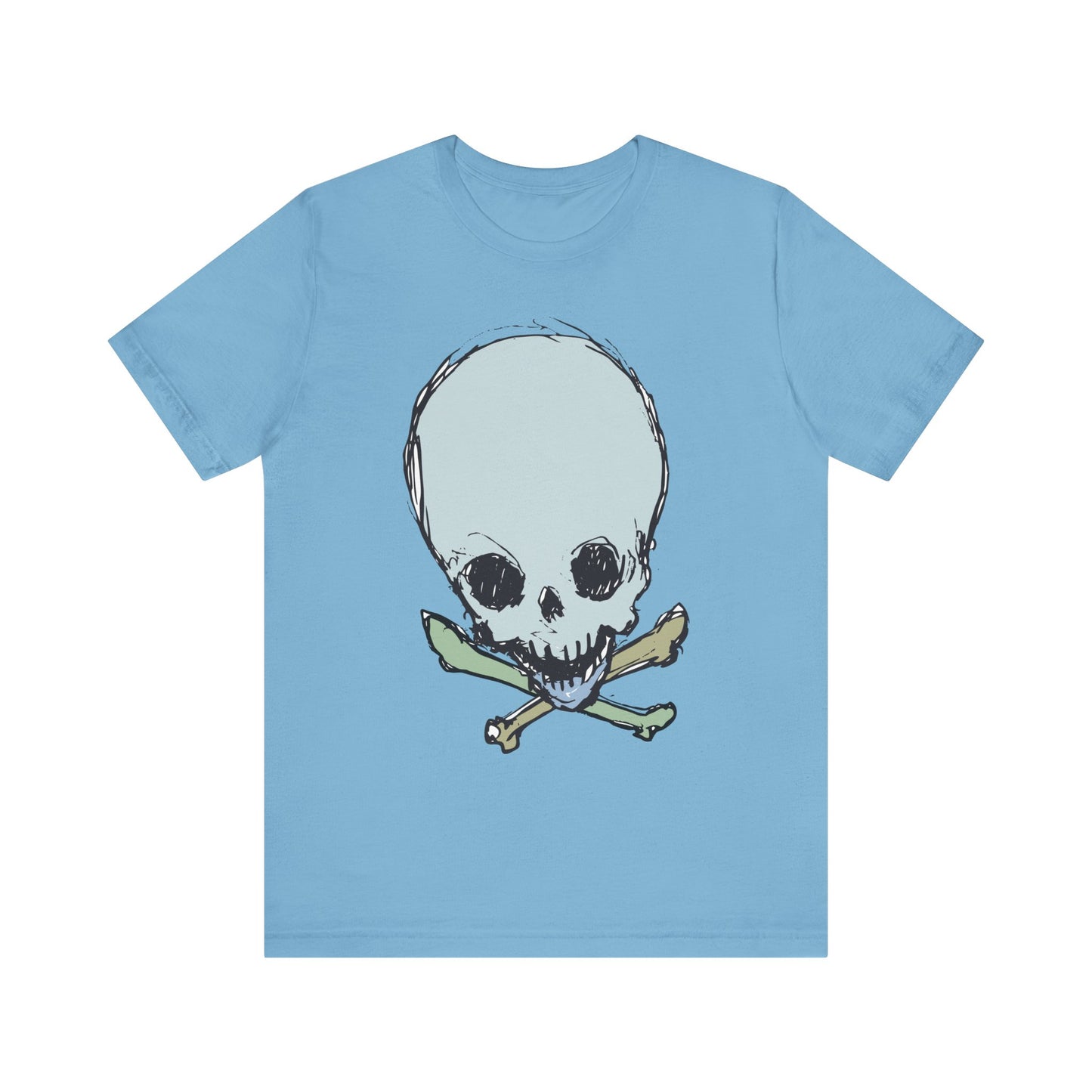 Lt Blue Skull Graphic Design Tee, Skull Shirt, Vintage Tees, Art Design T-Shirt, Vintage Graphic Tee, Art Shirts with Skulls