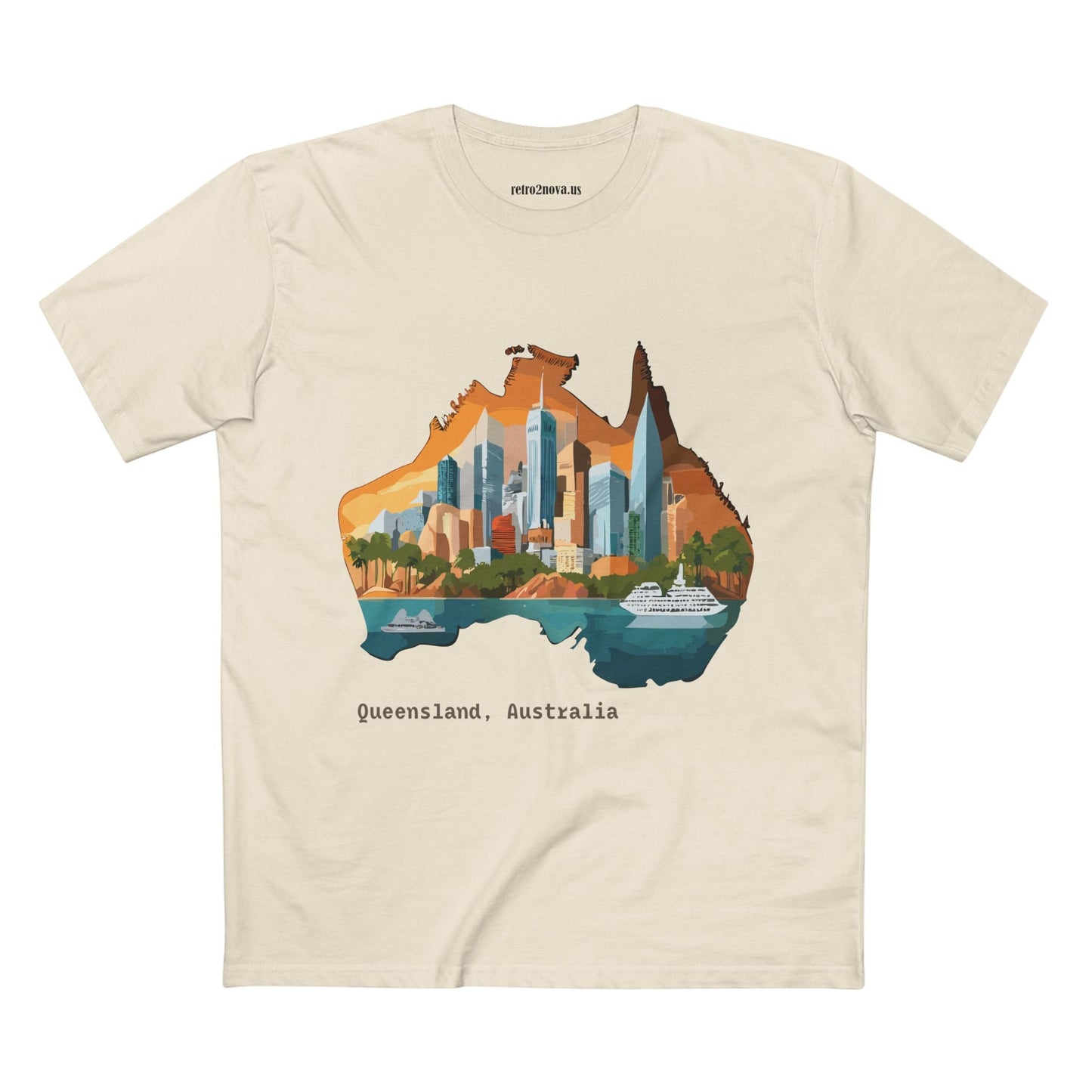 Retro2Nova Australia Travel Shirt Unisex Premium Cotton Tee With Original Art Design