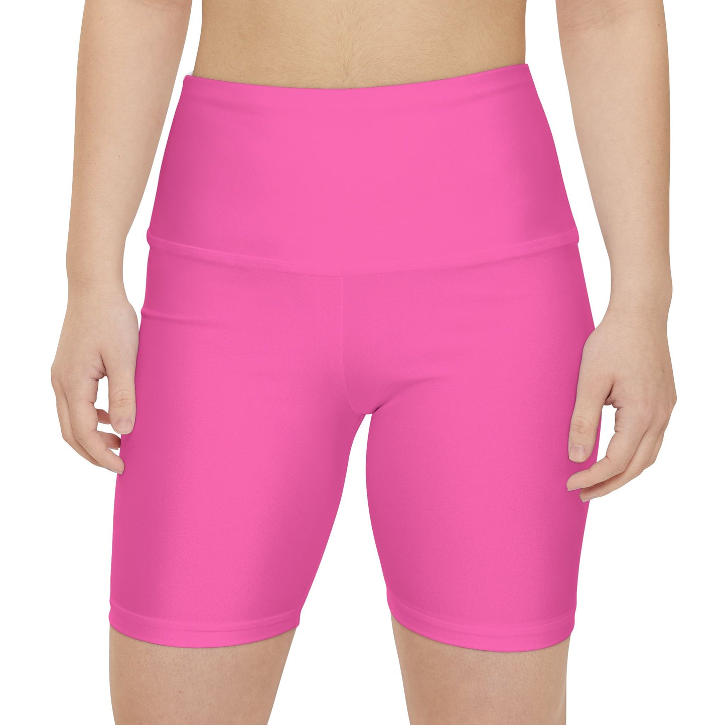 Hot Web Pink Women's Workout Shorts — Solid High-Waist Biker Shorts for Exercise & Everyday Wear