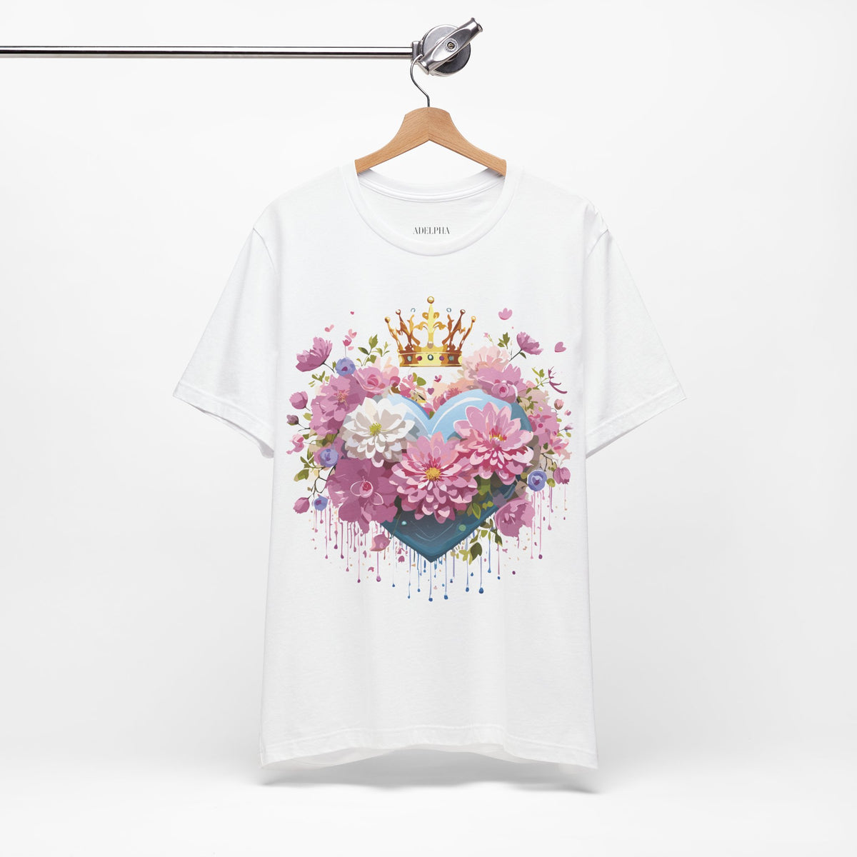 Valentine's Day Graphic Unisex Cotton Bella+Canvas Tee with Floral Art Design d128