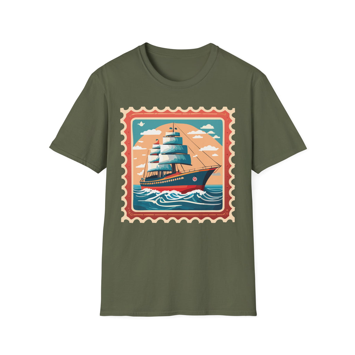 Vintage Sailing Ship T-Shirt | Retro Ocean Stamp Graphic Tee