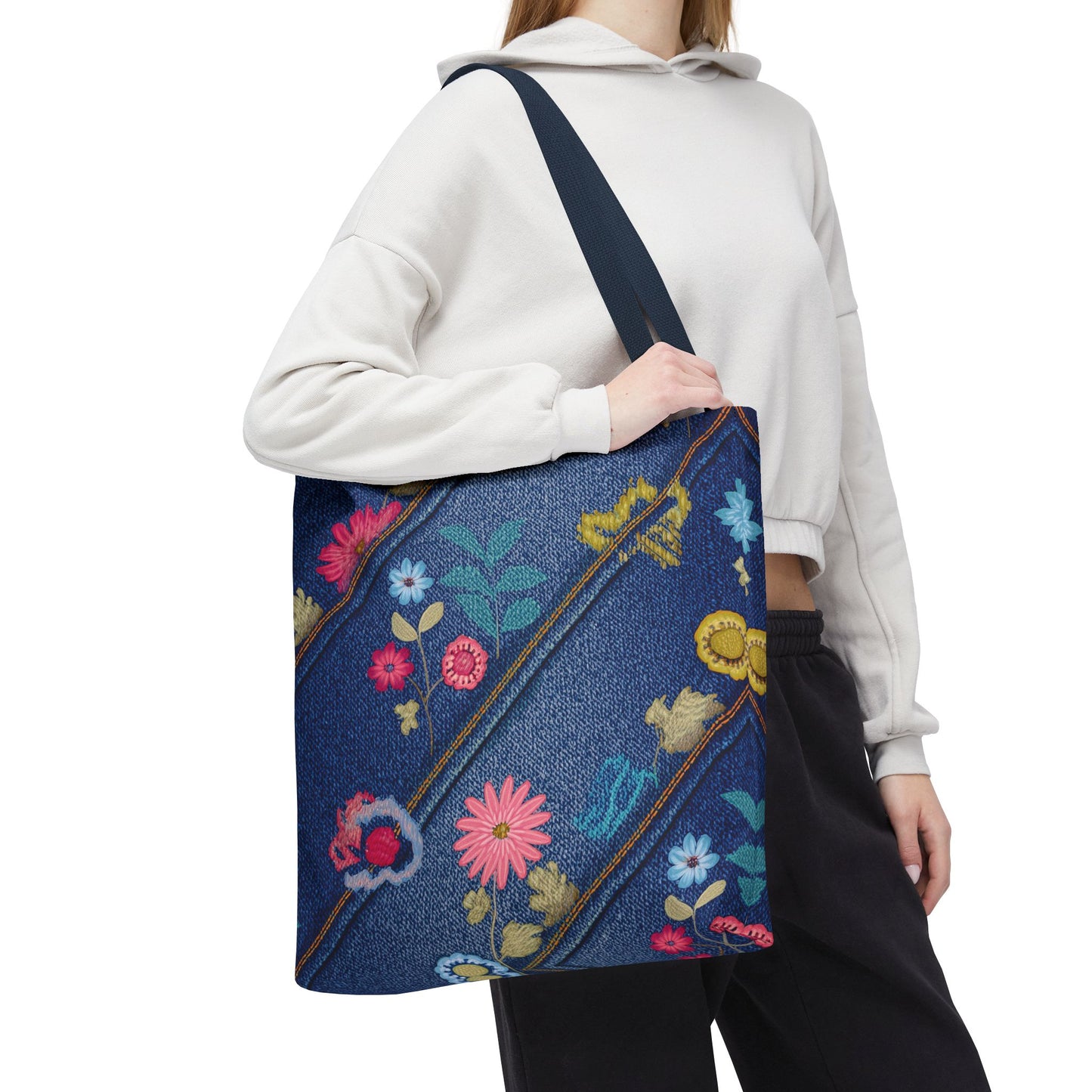 Denim Fabric Imitation Print Unisex Canvas Bag Poly Spun 3 Sizes Tote Bag 164