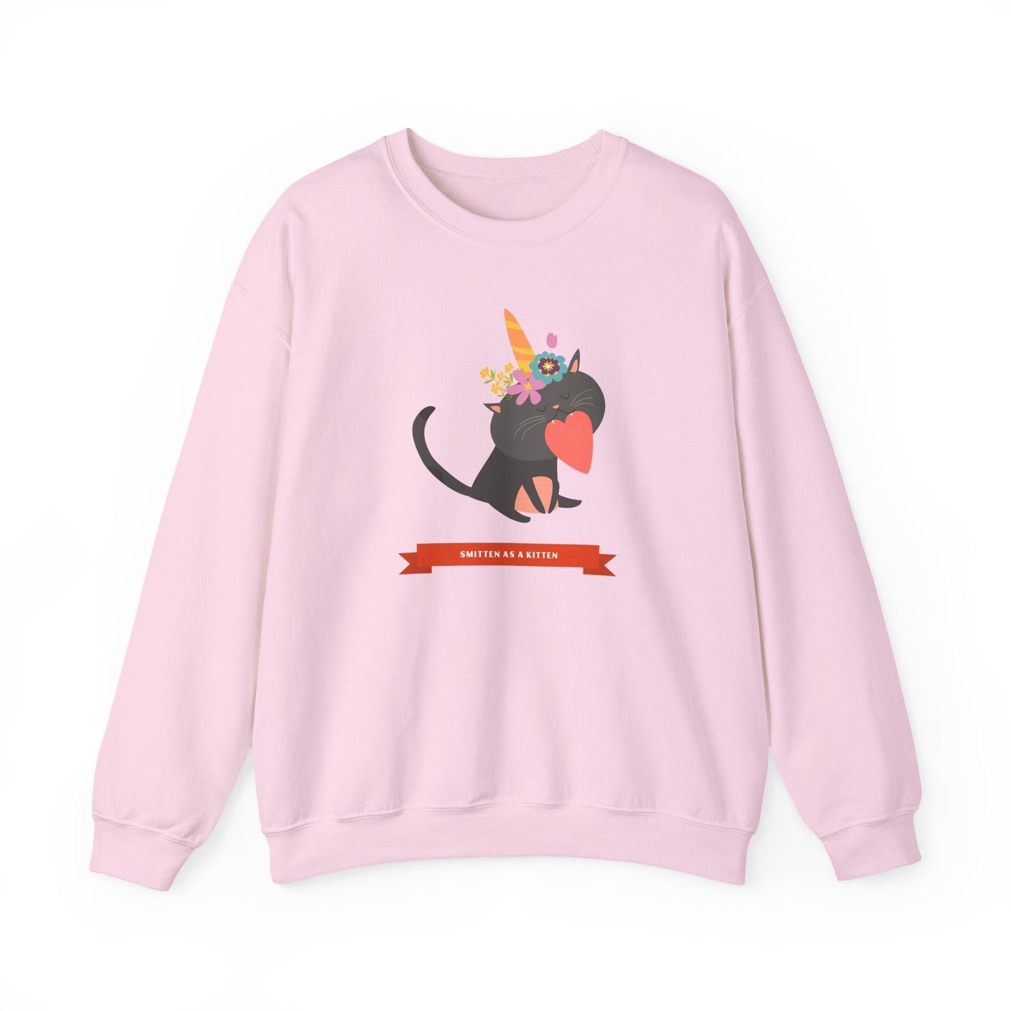 Cat Heart Sweatshirt Unisex Valentine Gift 50/50 Cotton-Poly Crewneck Gildan 18000