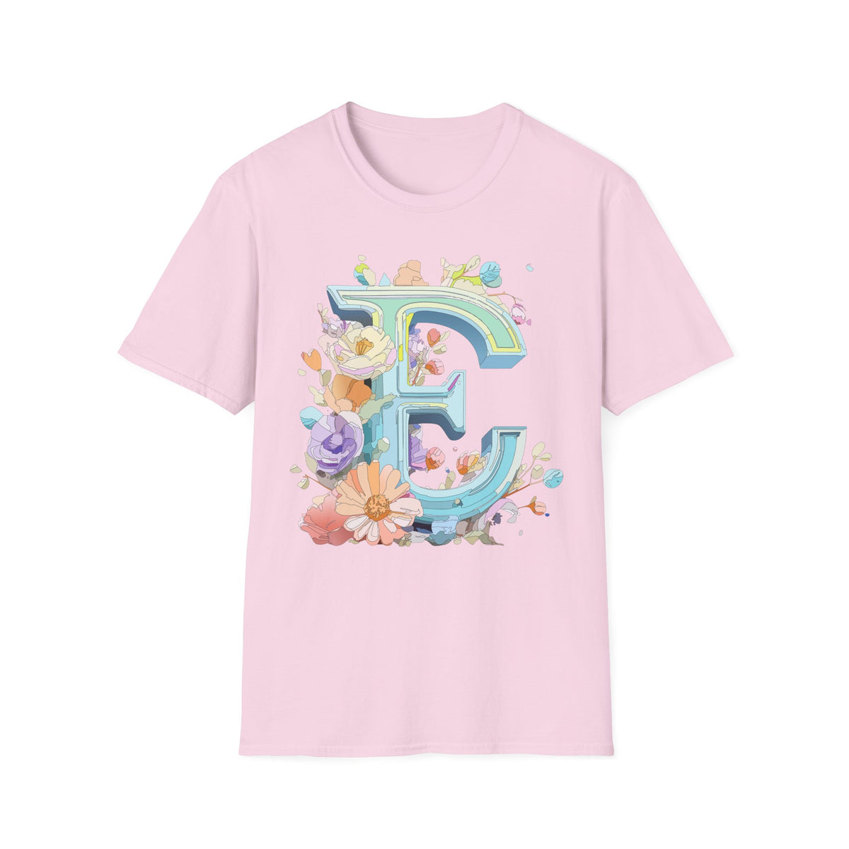 Floral Letter E T-Shirt | Botanical Monogram Tee