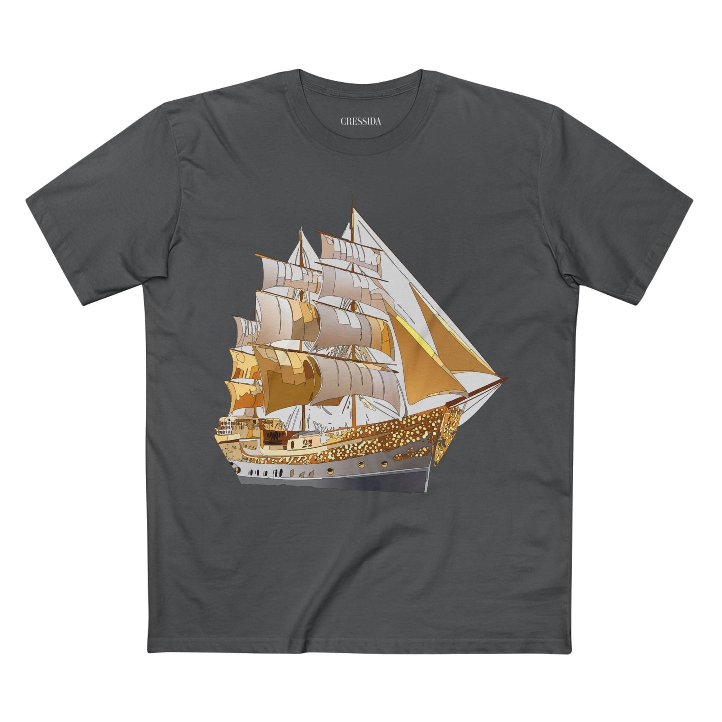 Ship Graphic Unisex 100 Cotton T-Shirt with Gold Frigate Art Design 21
