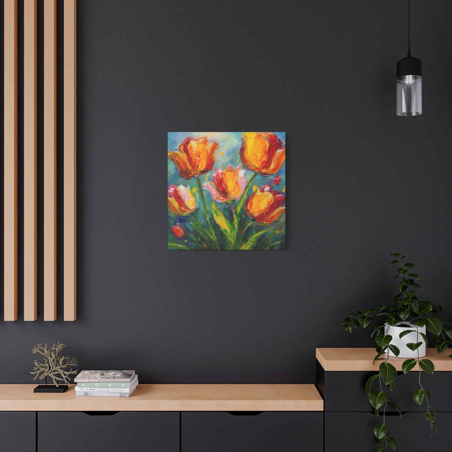 Tulips Print Canvas, Floral Oil Paint Print 20x20, 24x24, 30x30, 32x32, 36x36 Art Design Pine-Wood Inner Frame MC-144