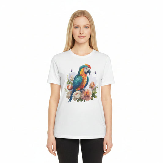 Colorful Parrot Floral Graphic Tee Unisex Cotton Short Sleeves Tee Shirt with Bird 5