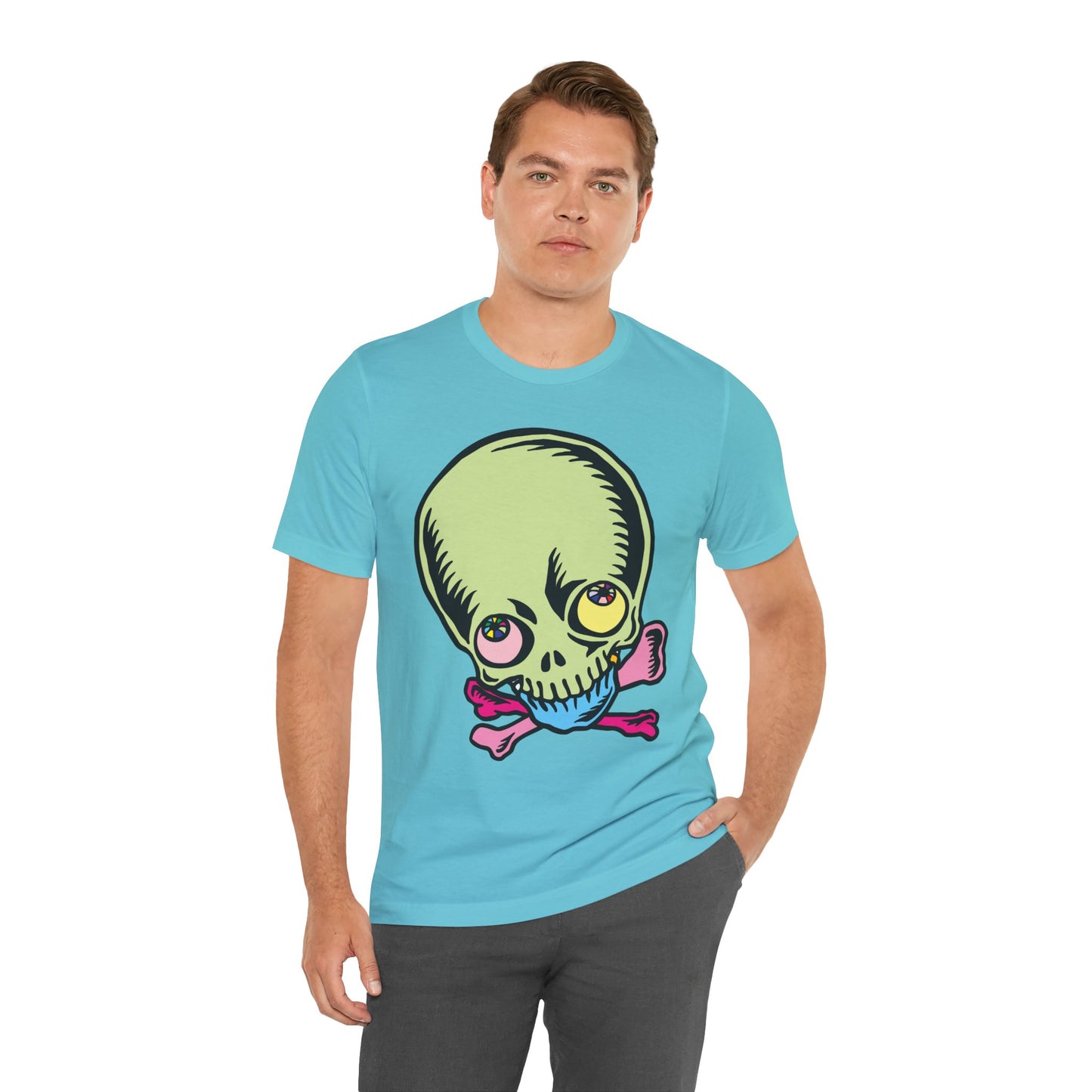 Lt Green Skull Graphic Design Tee, Skull Shirt, Vintage Tees, Art Design T-Shirt, Vintage Graphic Tee, Art Shirts with Skulls