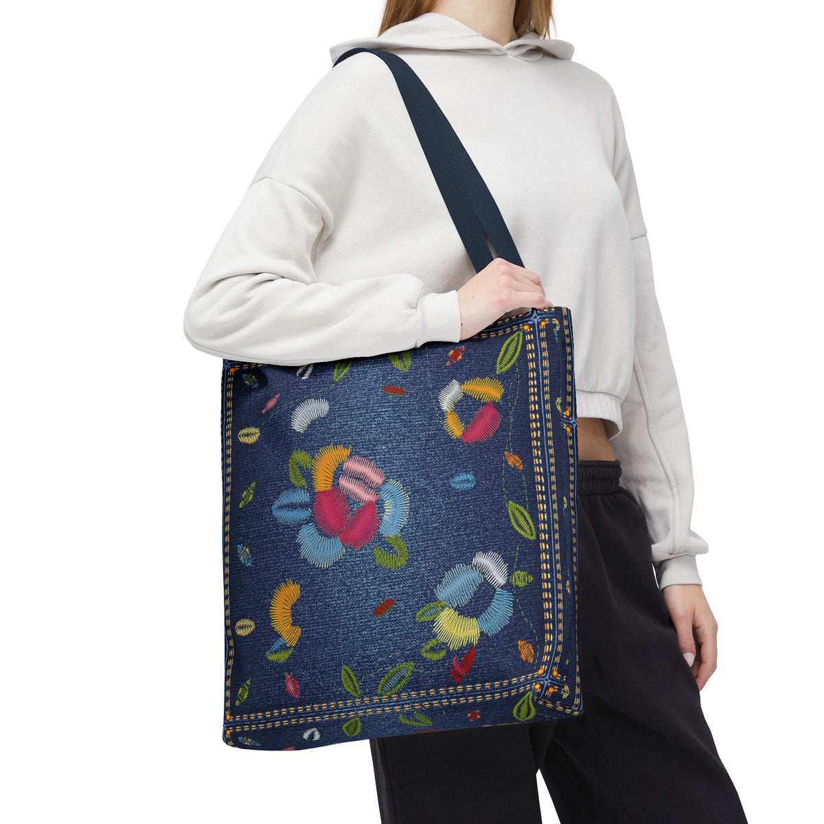 Denim Fabric Imitation Print Unisex Canvas Bag Poly Spun 3 Sizes Tote Bag 158