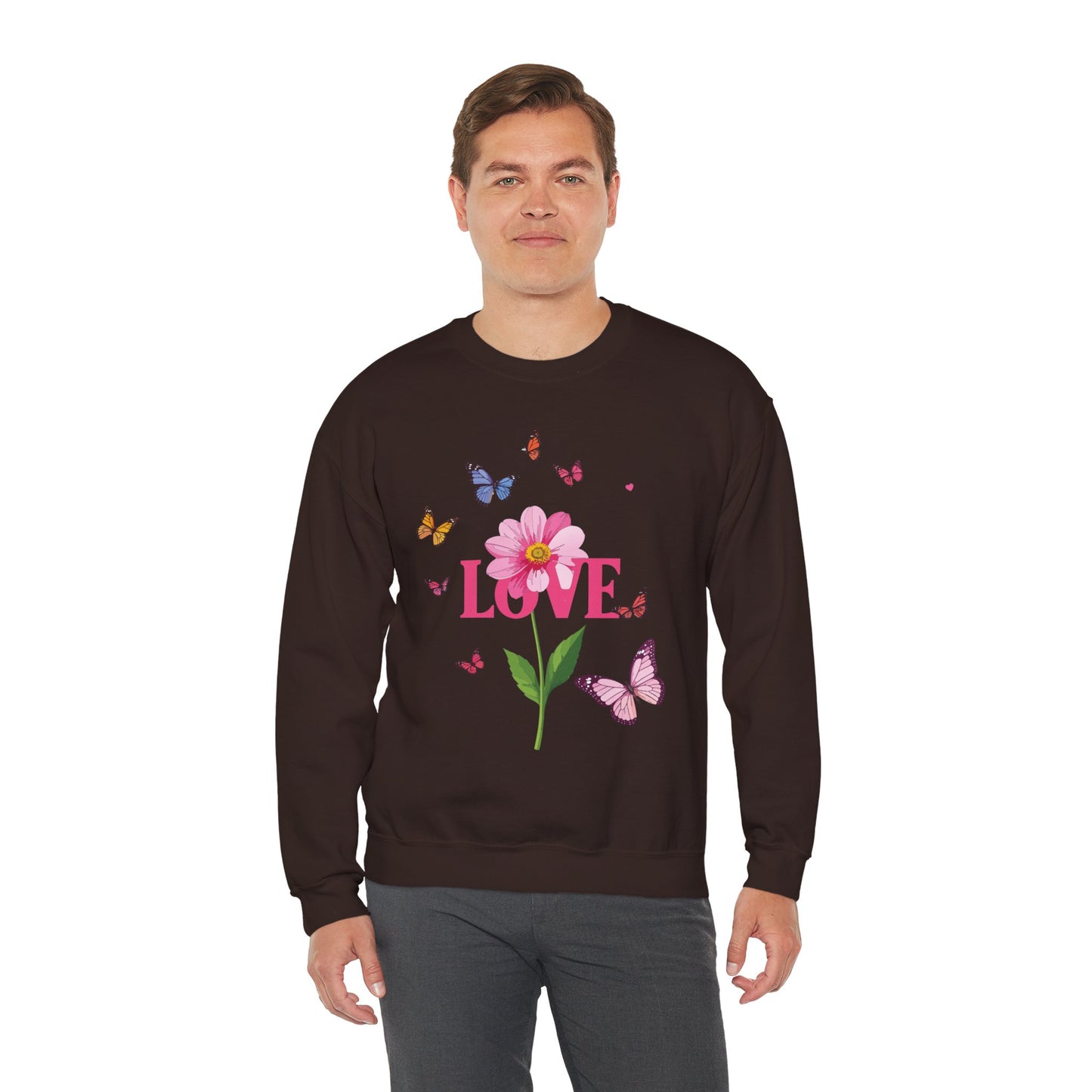 Unisex Floral Love Sweatshirt, Love Floral Sweatshirt, Floral Butterfly Sweatshirt, 50/50 Cotton-Poly Valentine's Day Sweatshirt 01