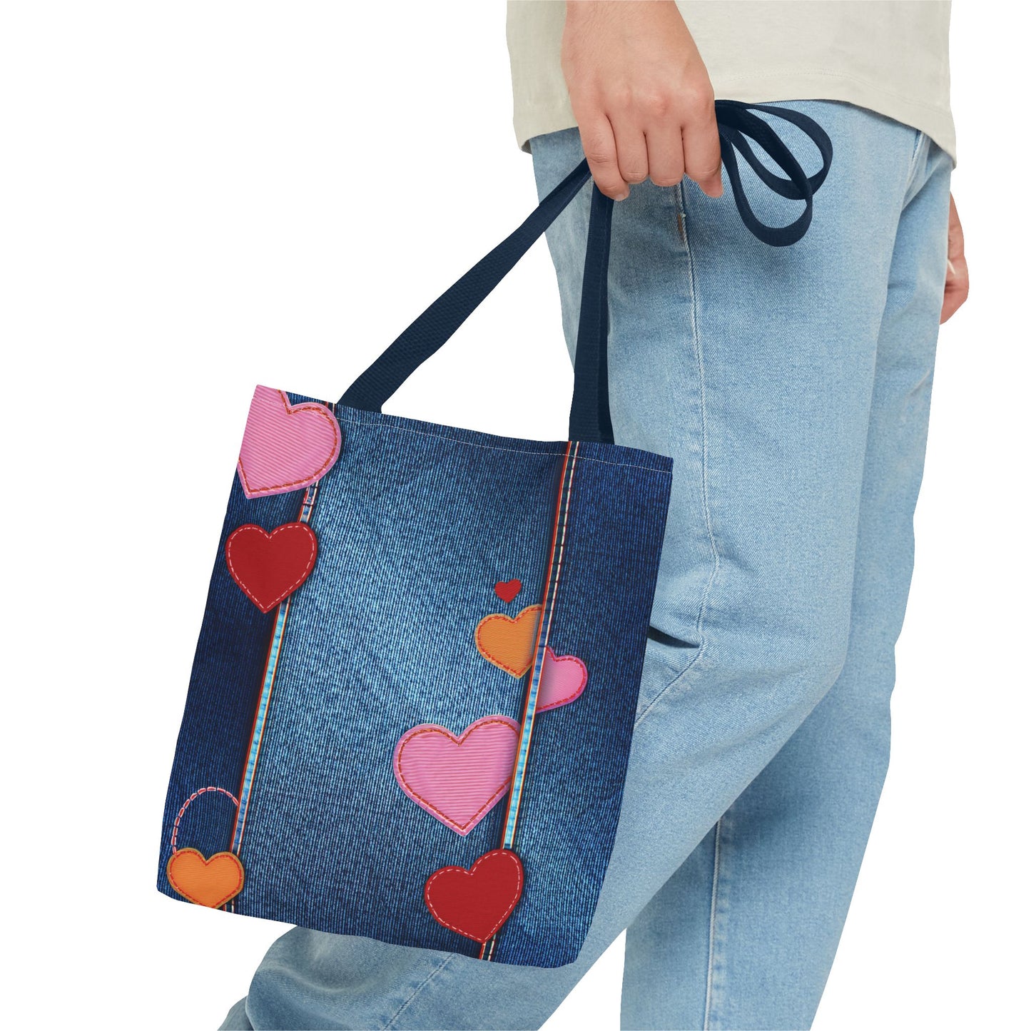 Love Day Graphic Design Denim Fabric Imitation Print Unisex Canvas Bag POLY 3 Sizes Tote Bag 201-22