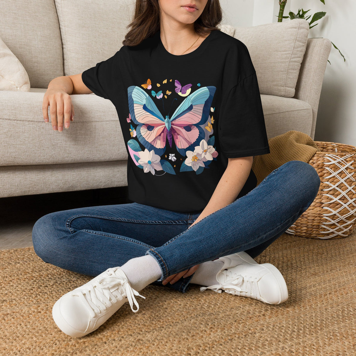 Pastel Butterfly Floral Moths Graphic Design Unisex 100 Cotton Gildan T-Shirt