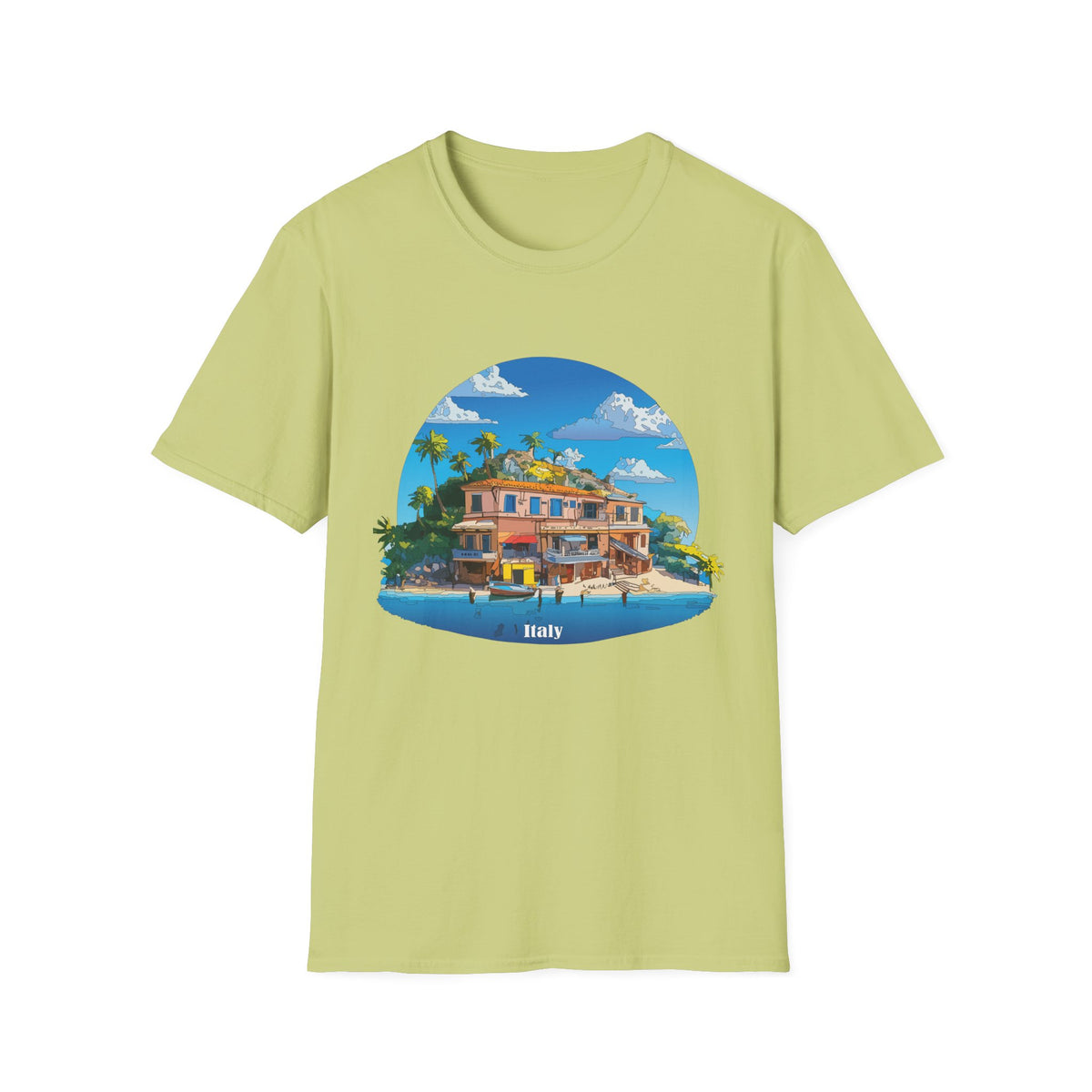 Italy Tropical Beach House Palm Trees T-Shirt | Seaside Villa Illustration