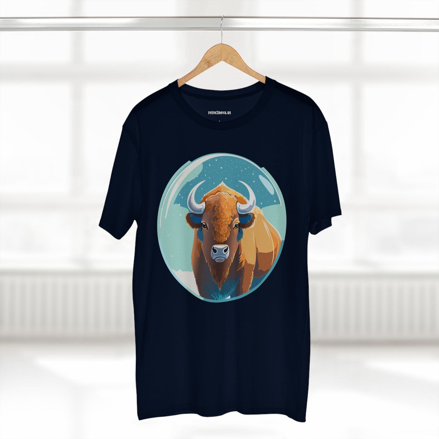 Retro2Nova Bison Art Tee Unisex Premium Cotton Staple Shirt With Original Animal Illustration From Art Collection