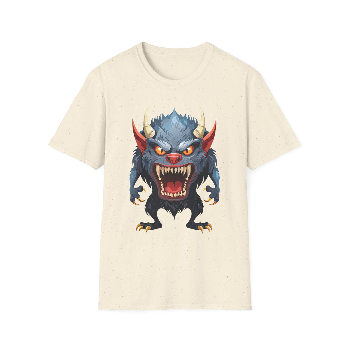 Werewolf Monster T-Shirt — Fierce Demon Face for Halloween Cartoon Graphic Tee Unisex 100 Cotton Gildan T-Shirt