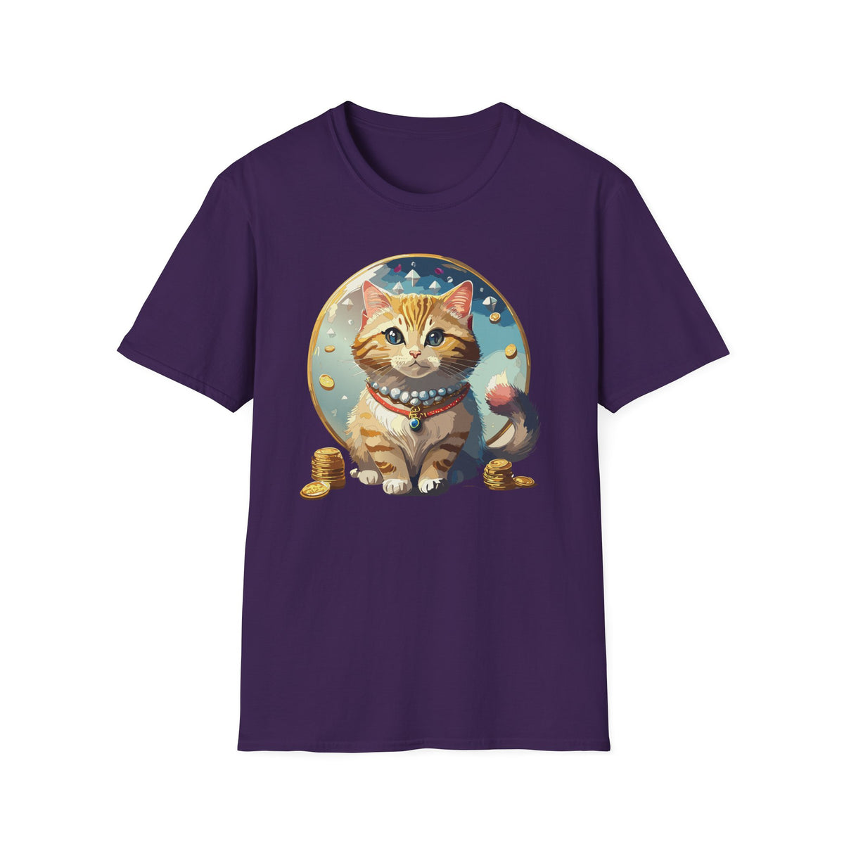 Lucky Cat Illustration T-Shirt | Cute Ginger Kitten, Whimsical Charm