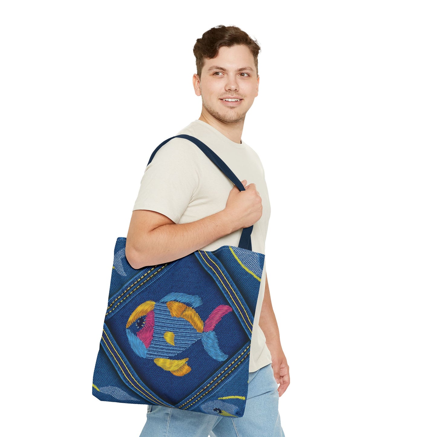 Denim Fabric Imitation Print Unisex Canvas Bag Poly Spun 3 Sizes Tote Bag 193-6