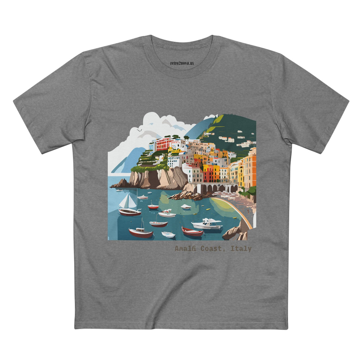 Amalfi Coast Italy Illustration T-Shirt | Coastal Village Beach Scene