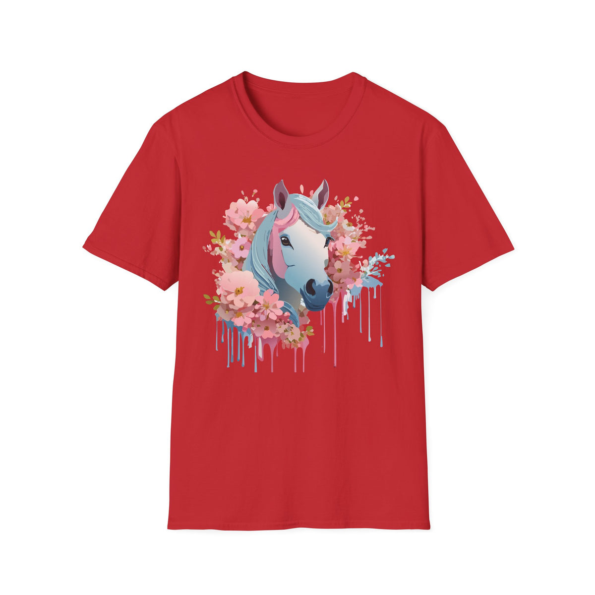 Pastel Floral Unicorn T-Shirt | Horse Portrait, Pink Blue Mane