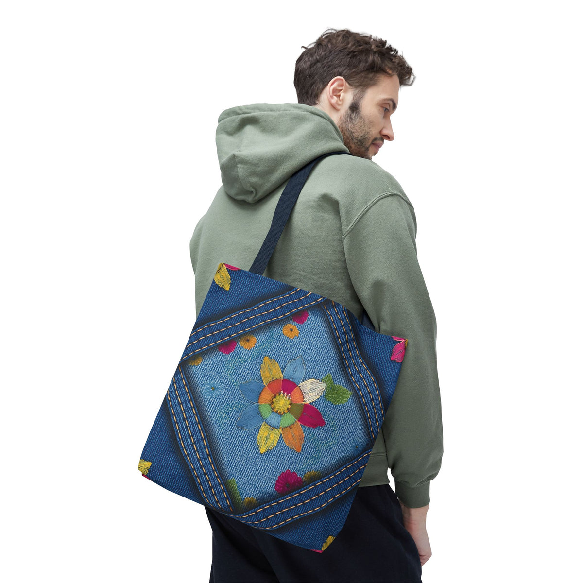 Denim Fabric Imitation Print Unisex Canvas Bag Poly Spun 3 Sizes Tote Bag 177