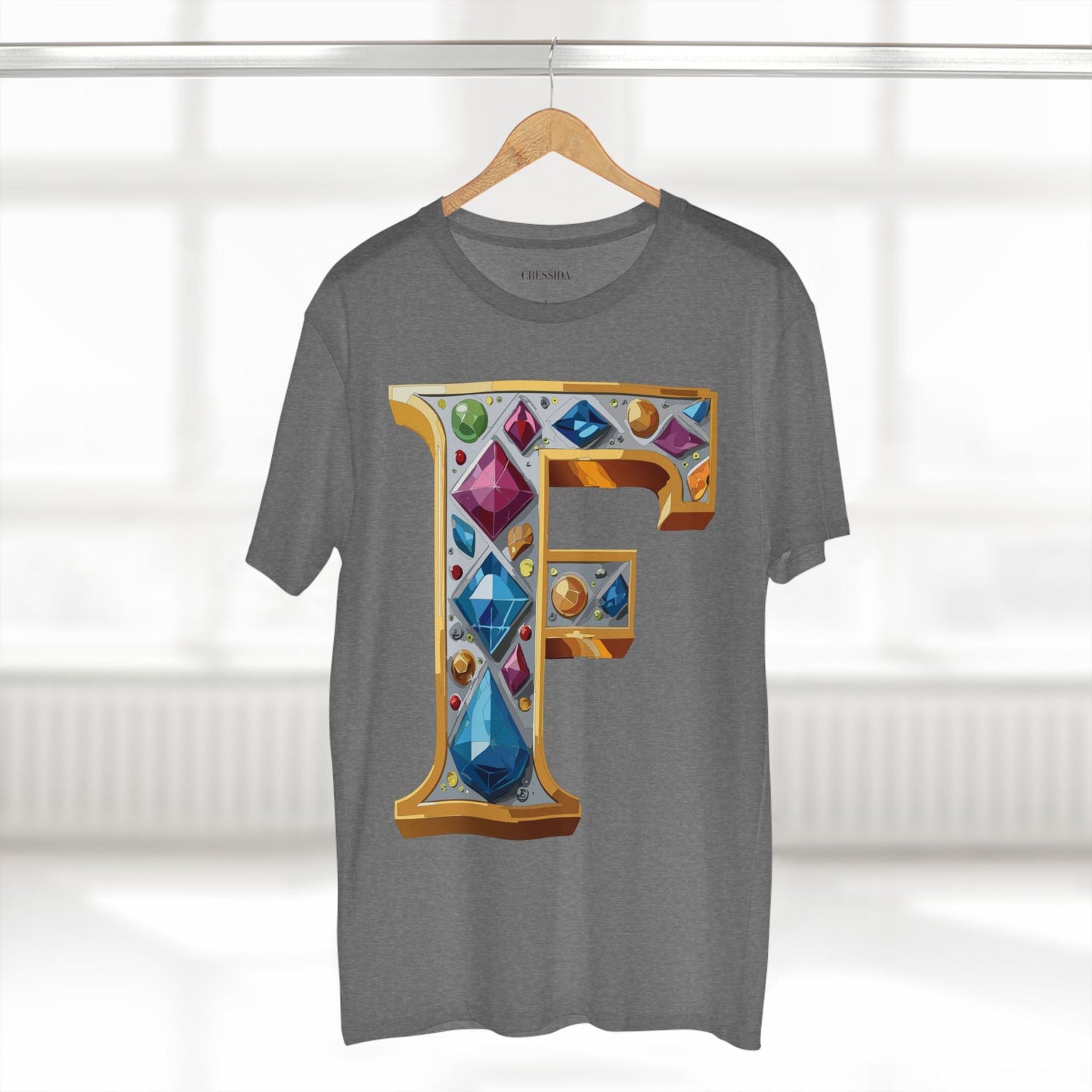 Letter F Graphic Design Tee Unisex 100 Cotton With Antique Gold Letters Artwork T-Shirt