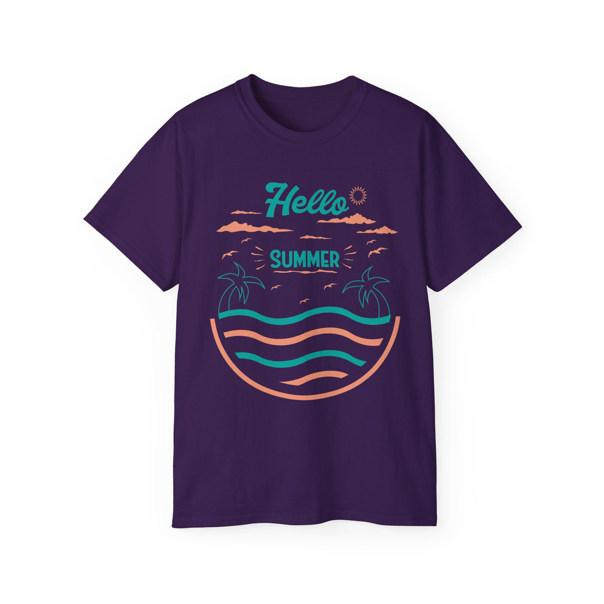 Hello Summer Beach Waves T-Shirt | Palm Tree Sunset Tee