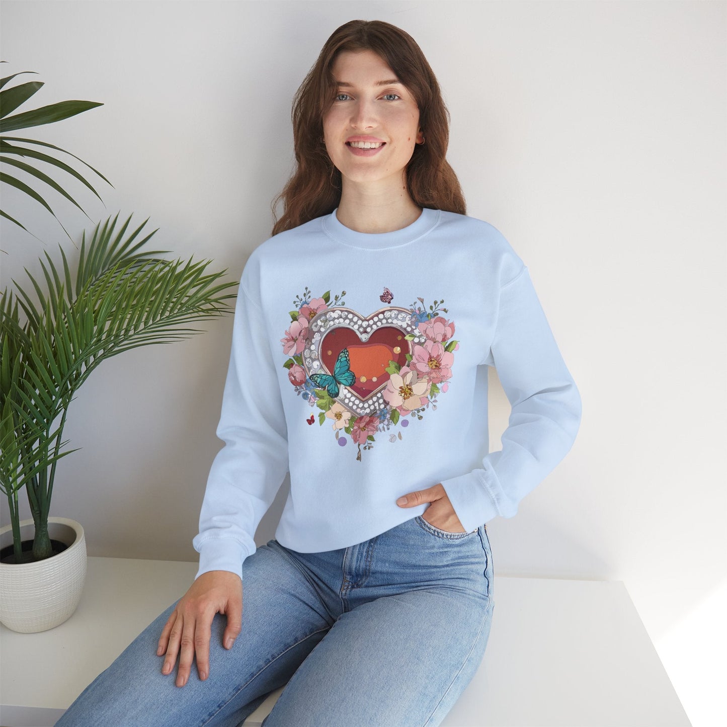 Floral Heart Sweatshirt Unisex Valentines Day Edition Gildan 18000 Heavy Blend Crewneck