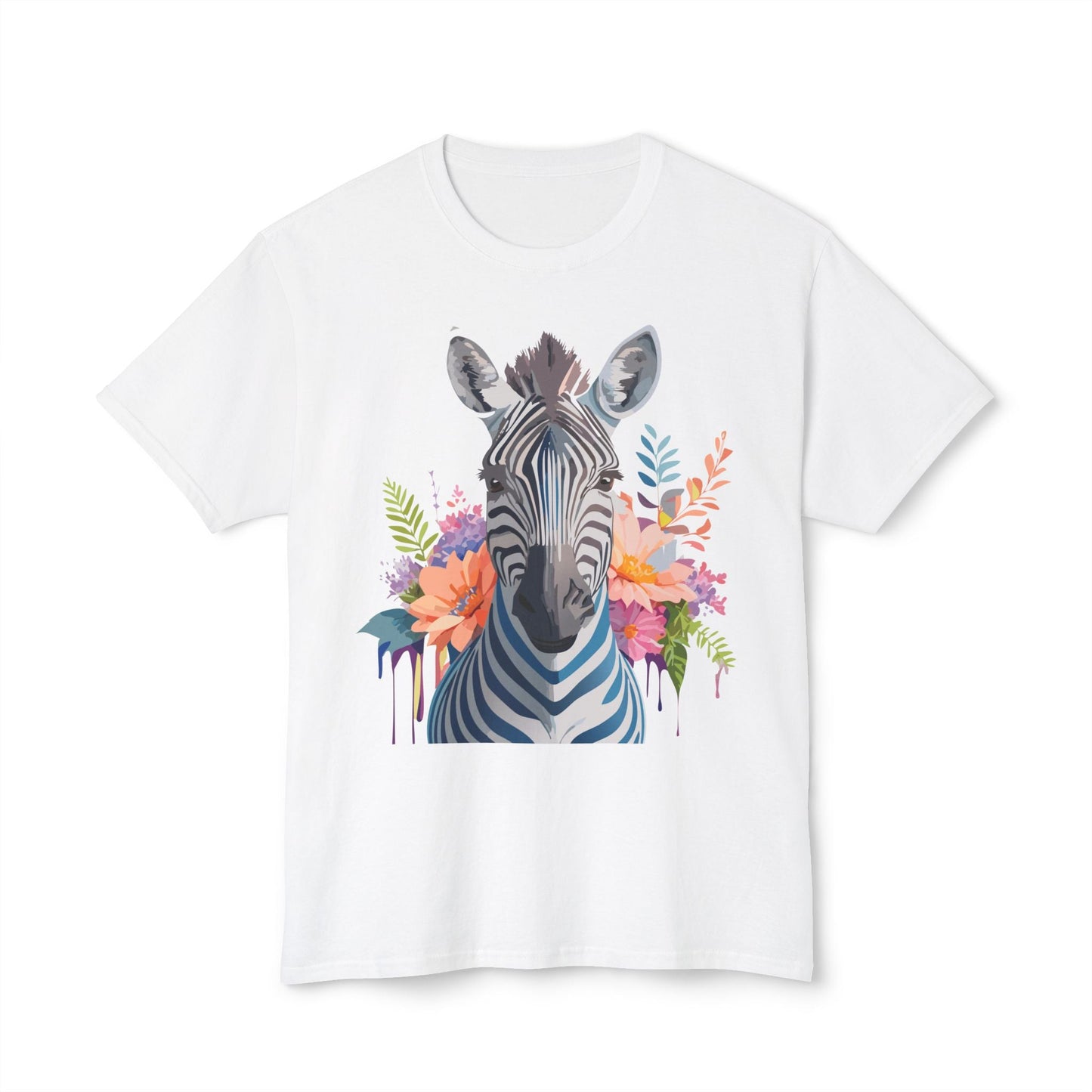 Unisex Zebra Art Print T Shirt HD Cotton Tee Floral Design Made In USA Premium Comfort Breathable