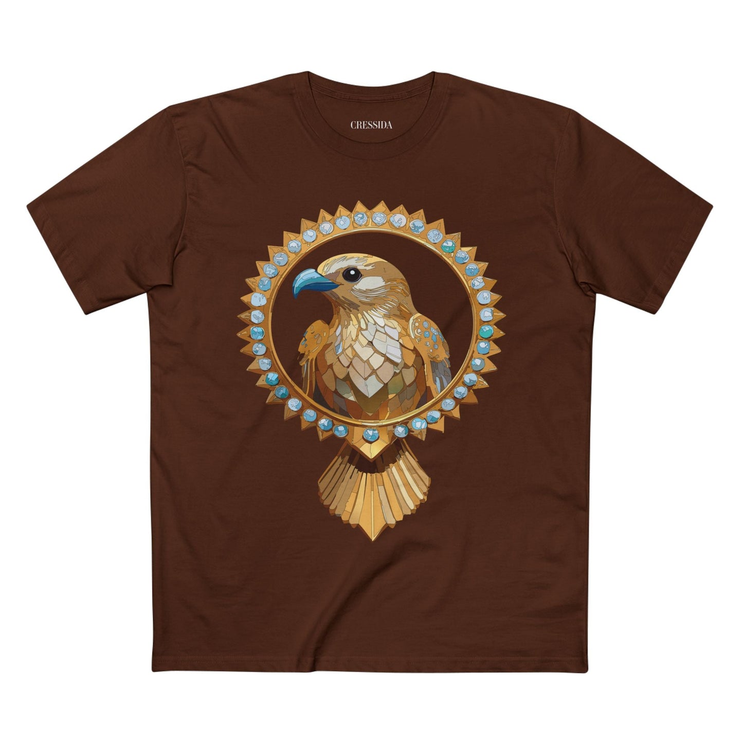 Bird Graphic Unisex 100 Cotton Tee With Unique Animal Golden Medallion Art Design 18